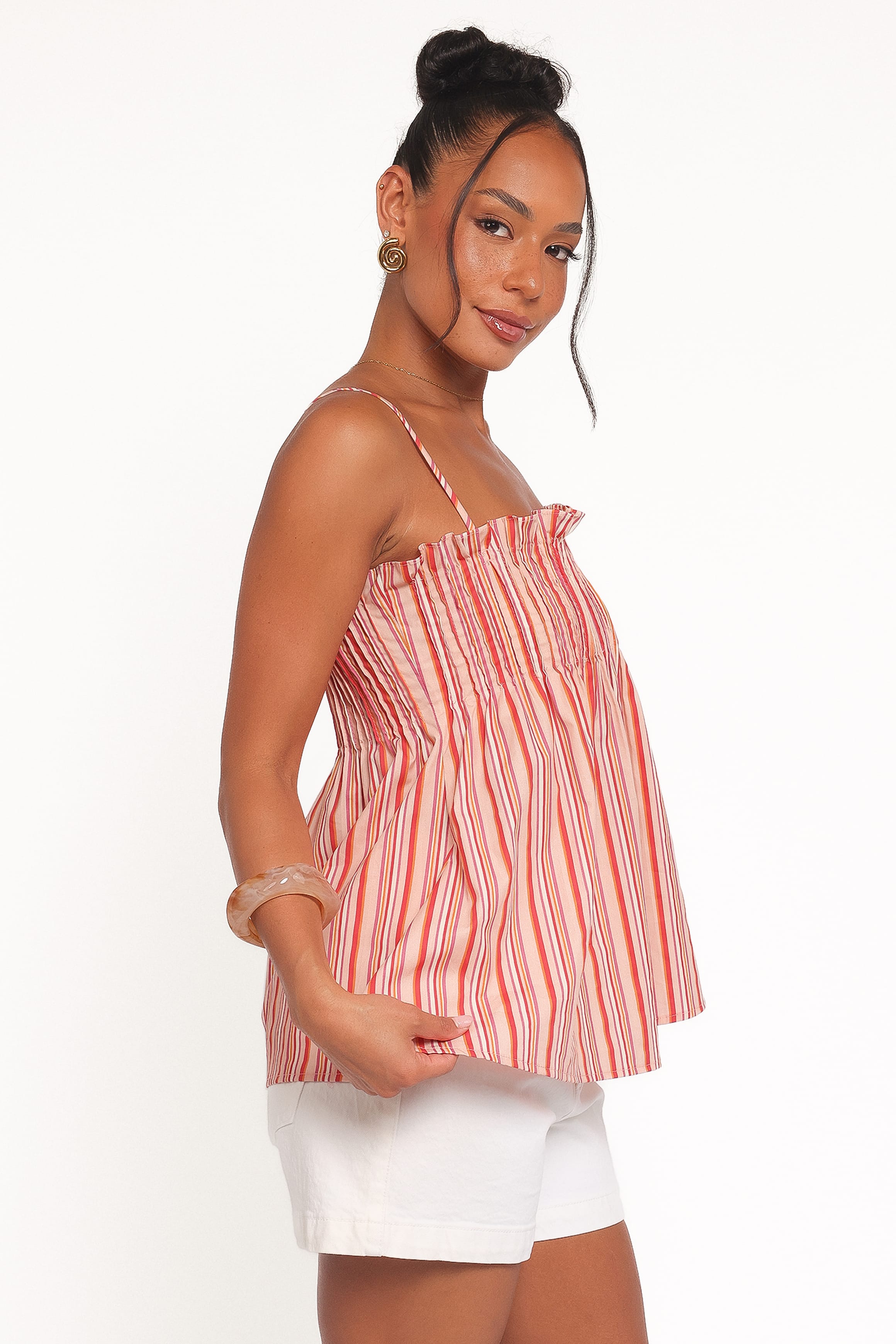Carson Pleated Top - Peach Stripe