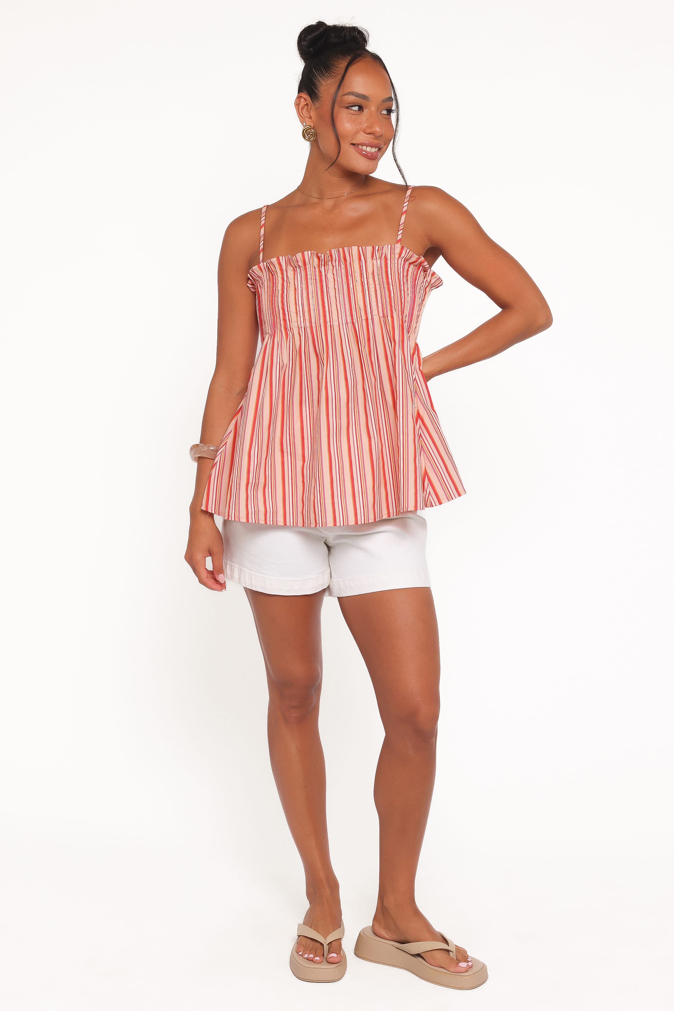 Carson Pleated Top - Peach Stripe