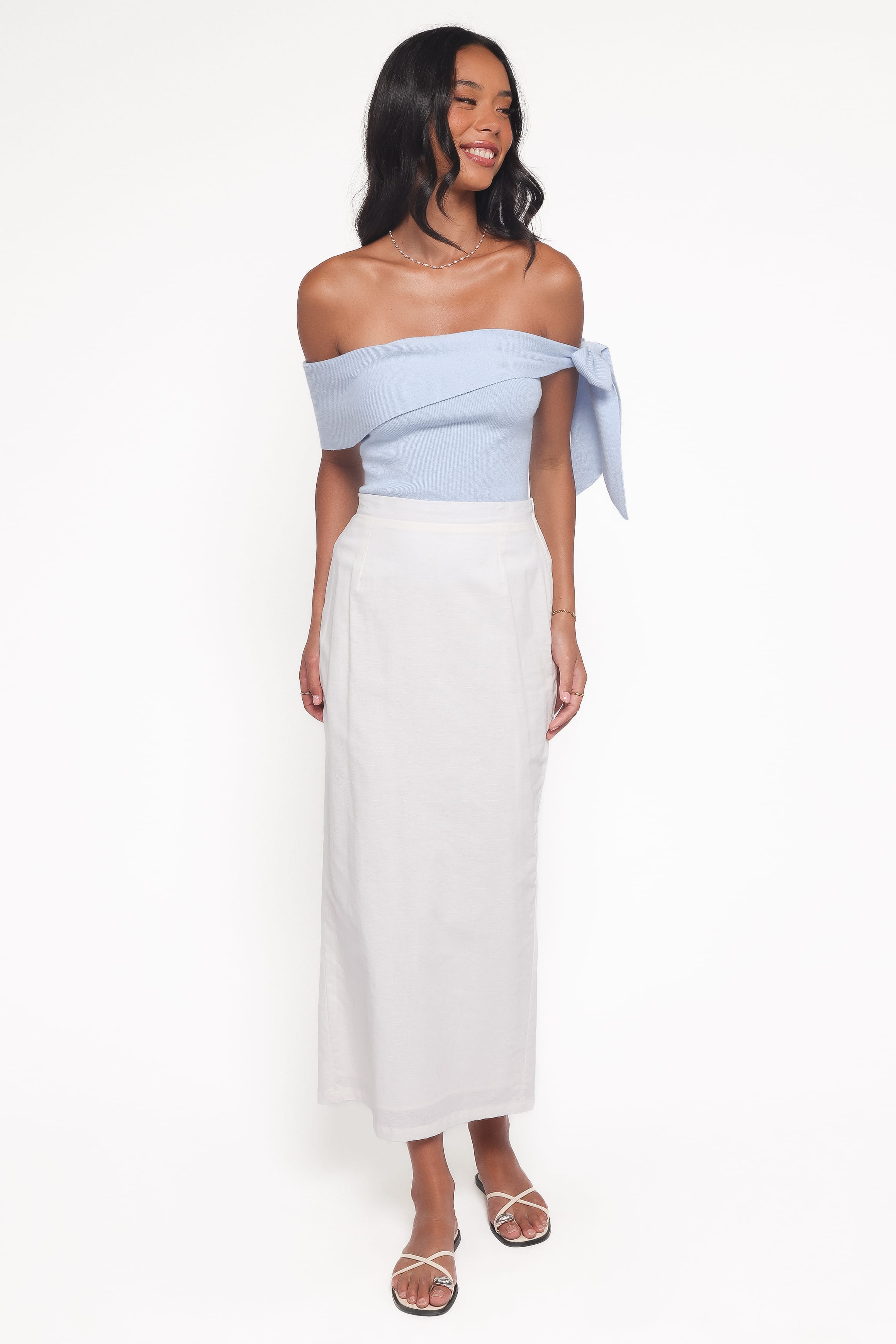 Charama Off Shoulder Knit Top - Blue