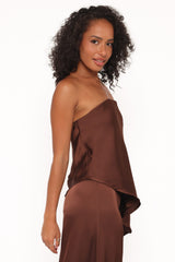 Charmer Asymmetrical Longline Strapless Top - Dark Brown
