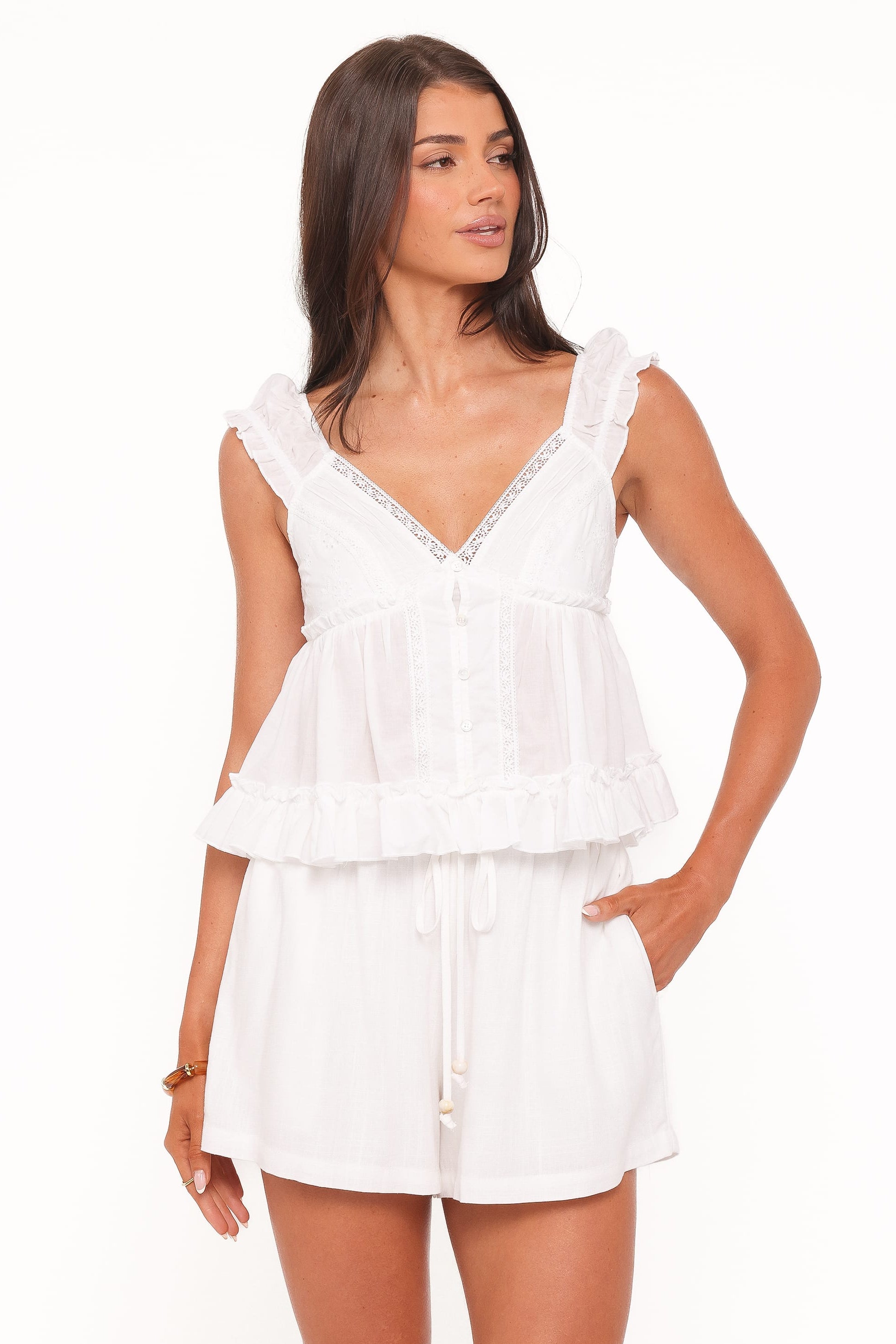 Daisy Cap Sleeve Top - White Broderie
