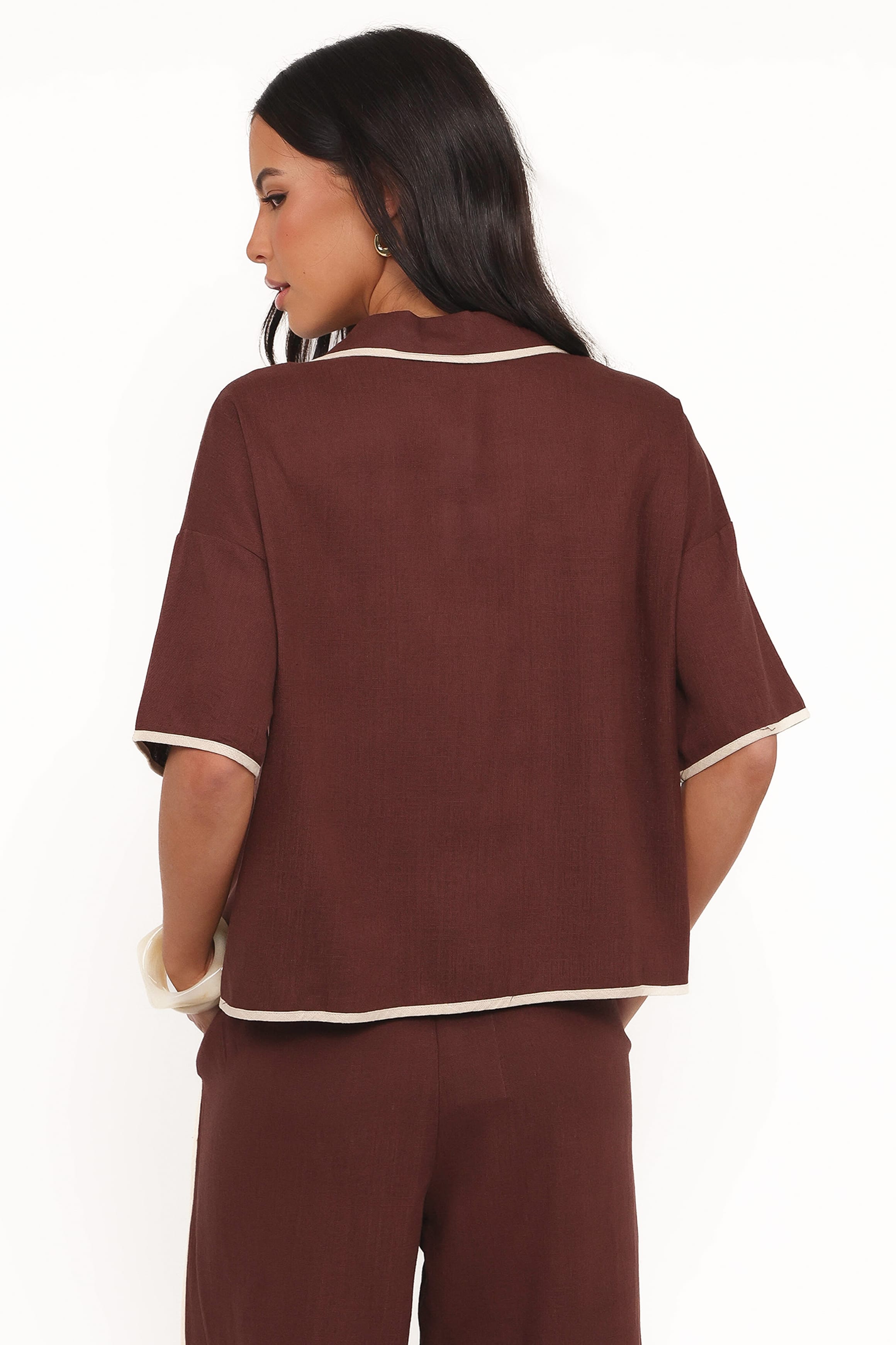 Dalton Tie Top - Brown Cream