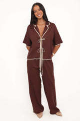 Dalton Tie Top - Brown Cream