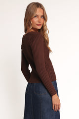 Demi Twist Detail Knit Top - Brown