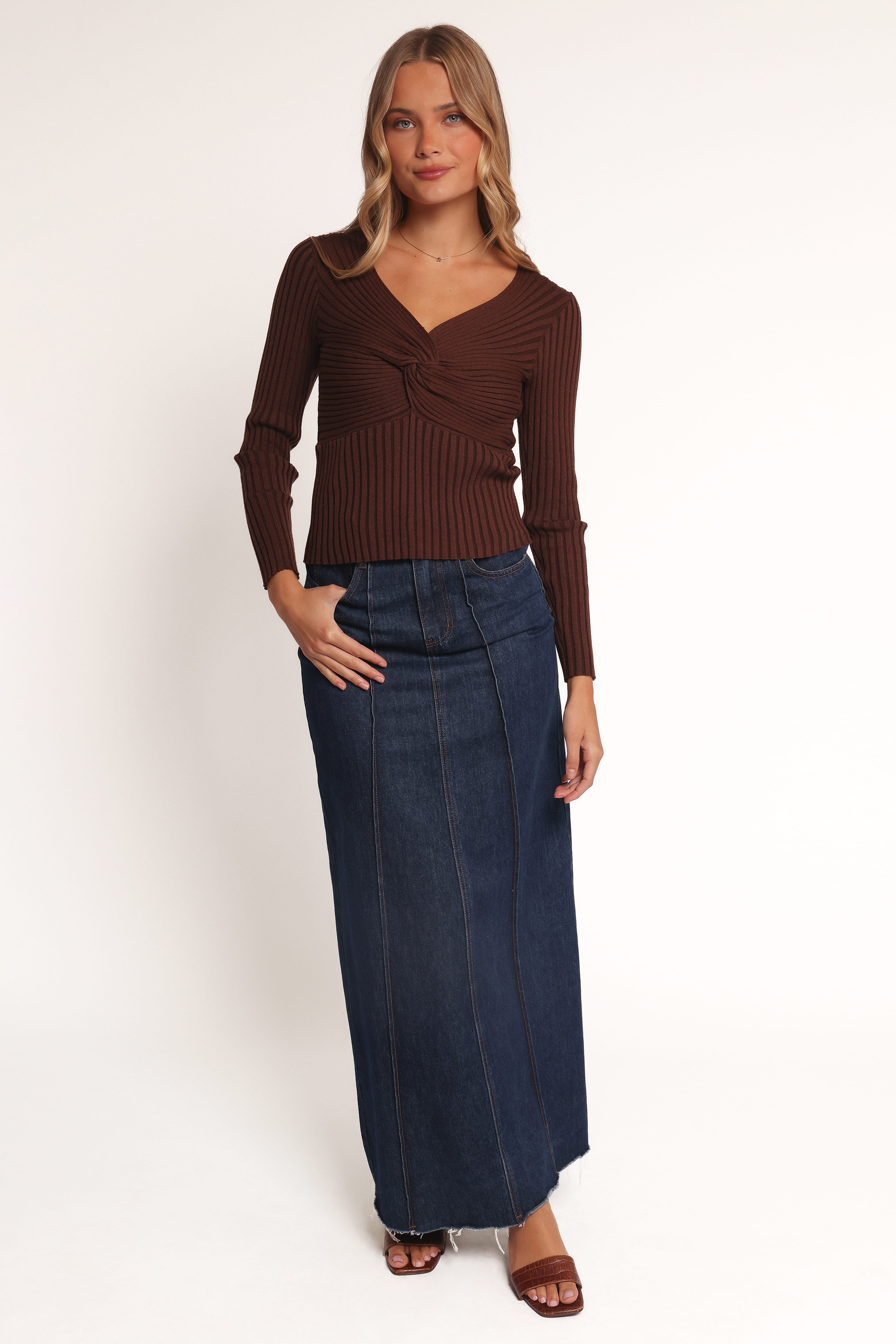 Demi Twist Detail Knit Top - Brown