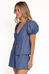 Dominic Tie Front Top - Denim