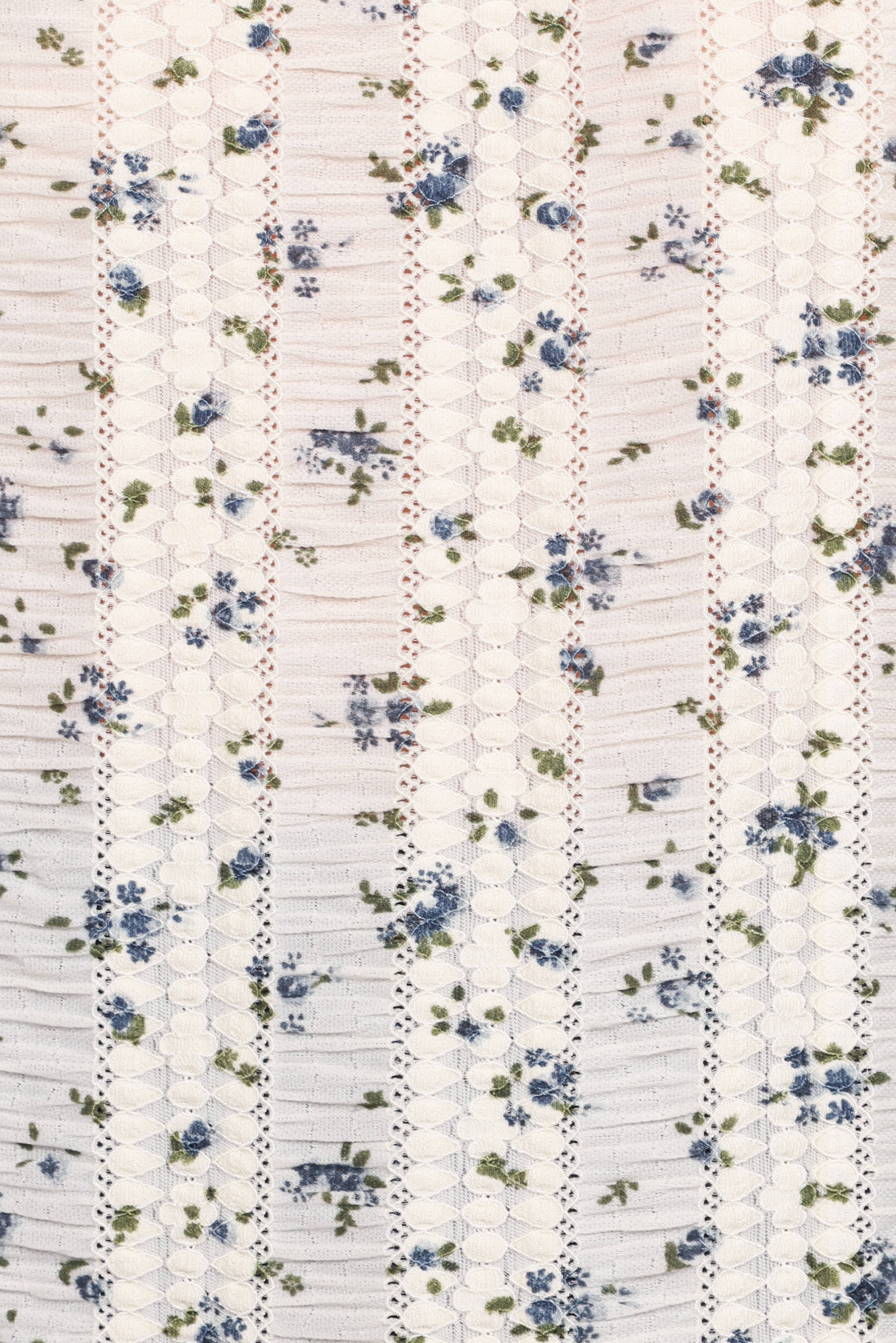 Eira Textured Ruffle Top - Cream Blue Floral