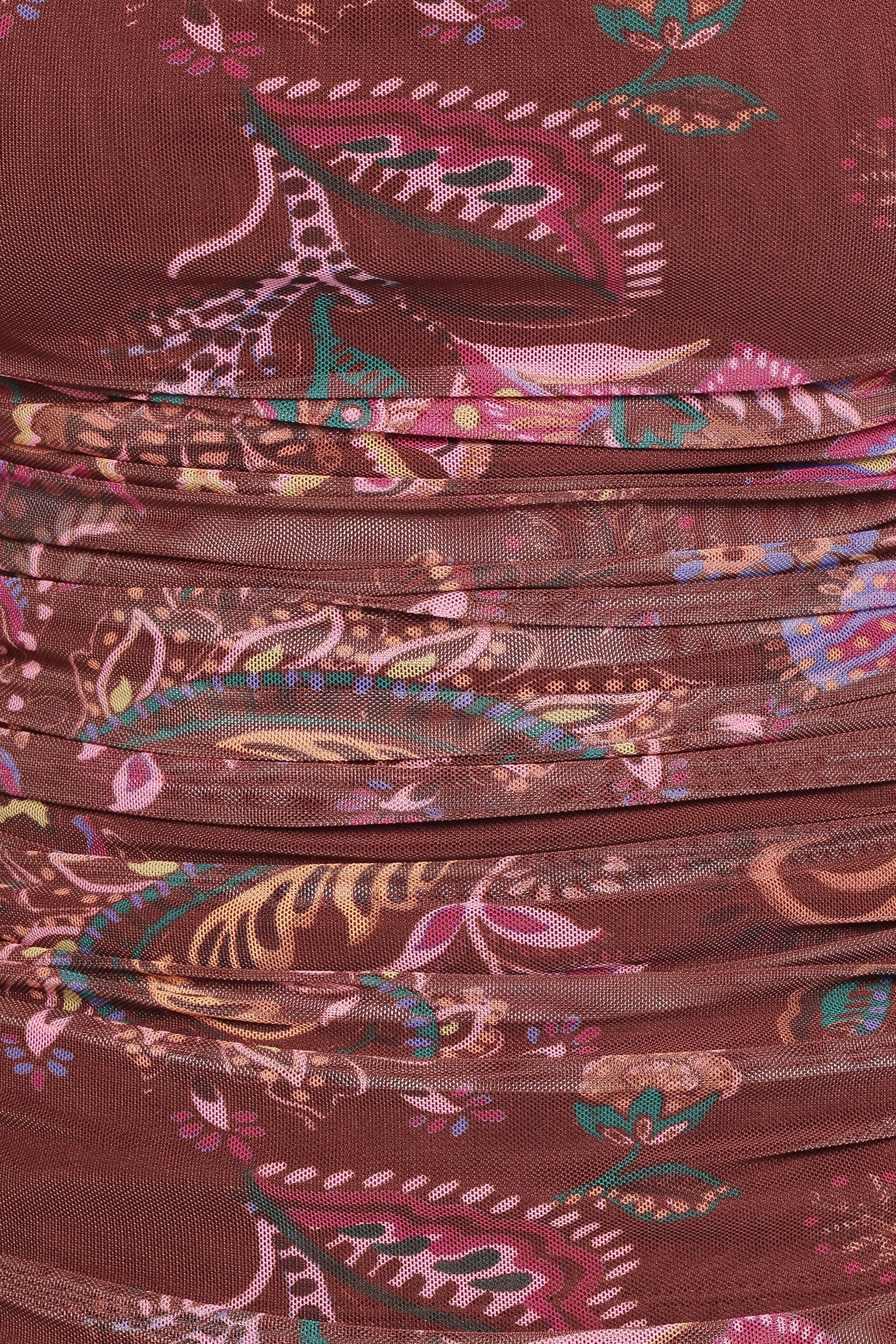 Elfrida Off Shoulder Mesh Top - Brown Floral