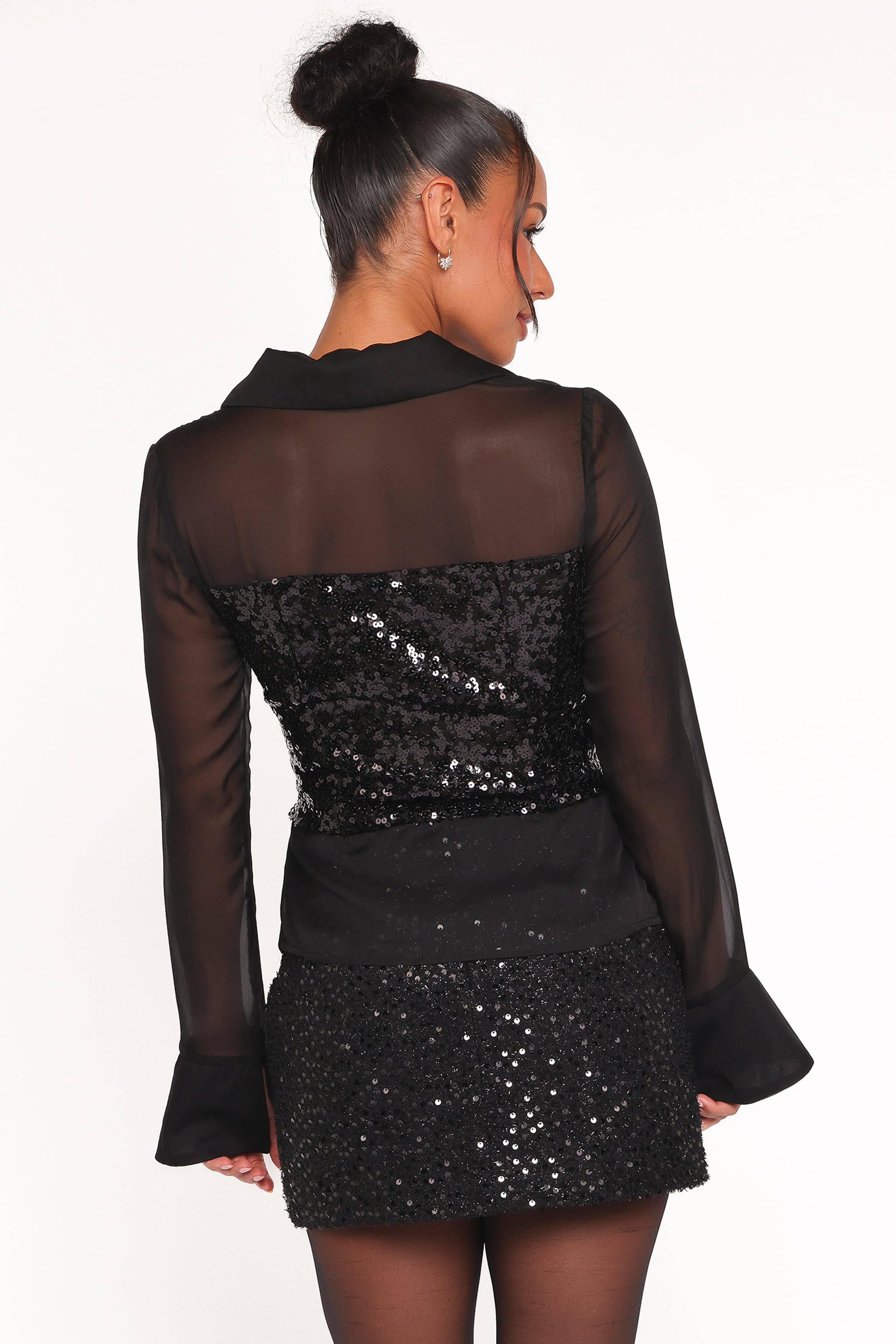 Eliana Sheer Sequin Blouse - Black