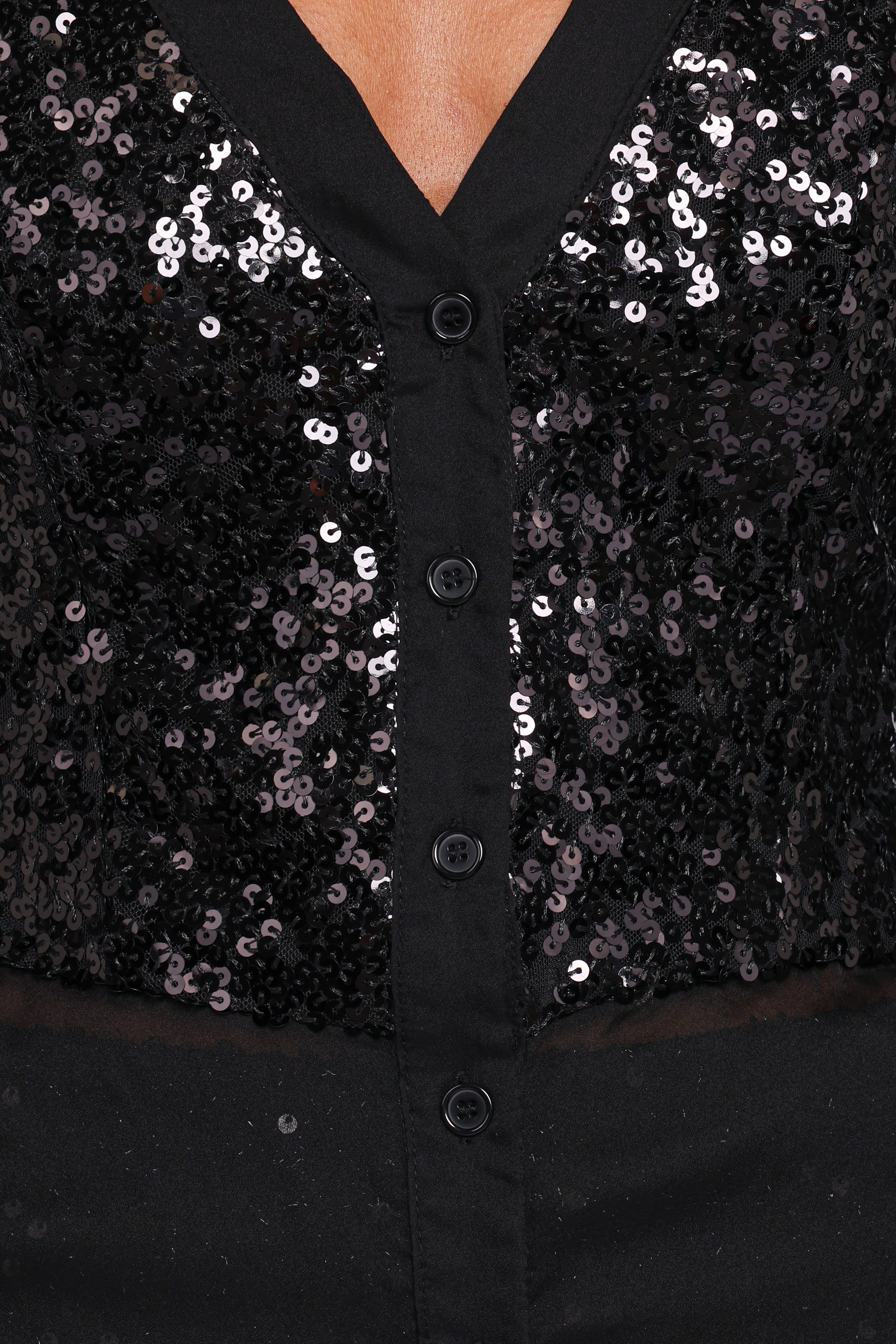 Eliana Sheer Sequin Blouse - Black