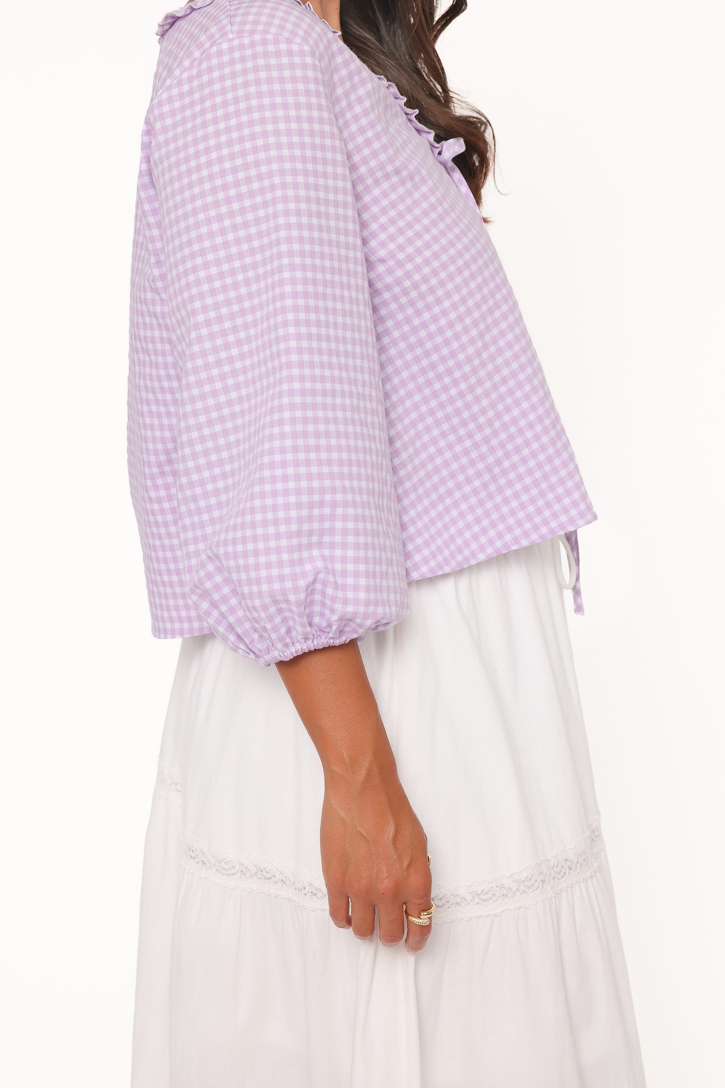 Fainche Front Tie Top - Lilac Gingham