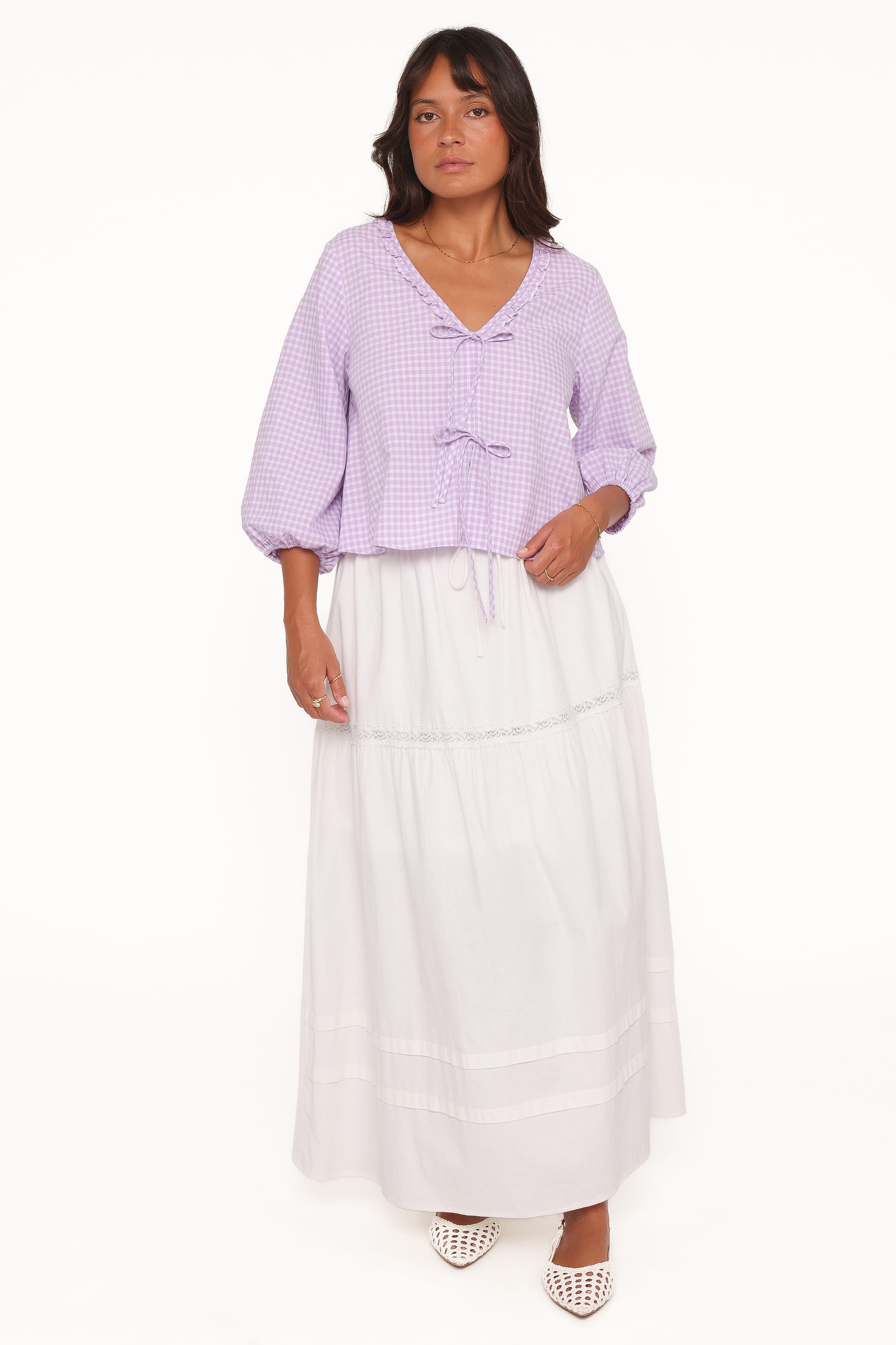 Fainche Front Tie Top - Lilac Gingham