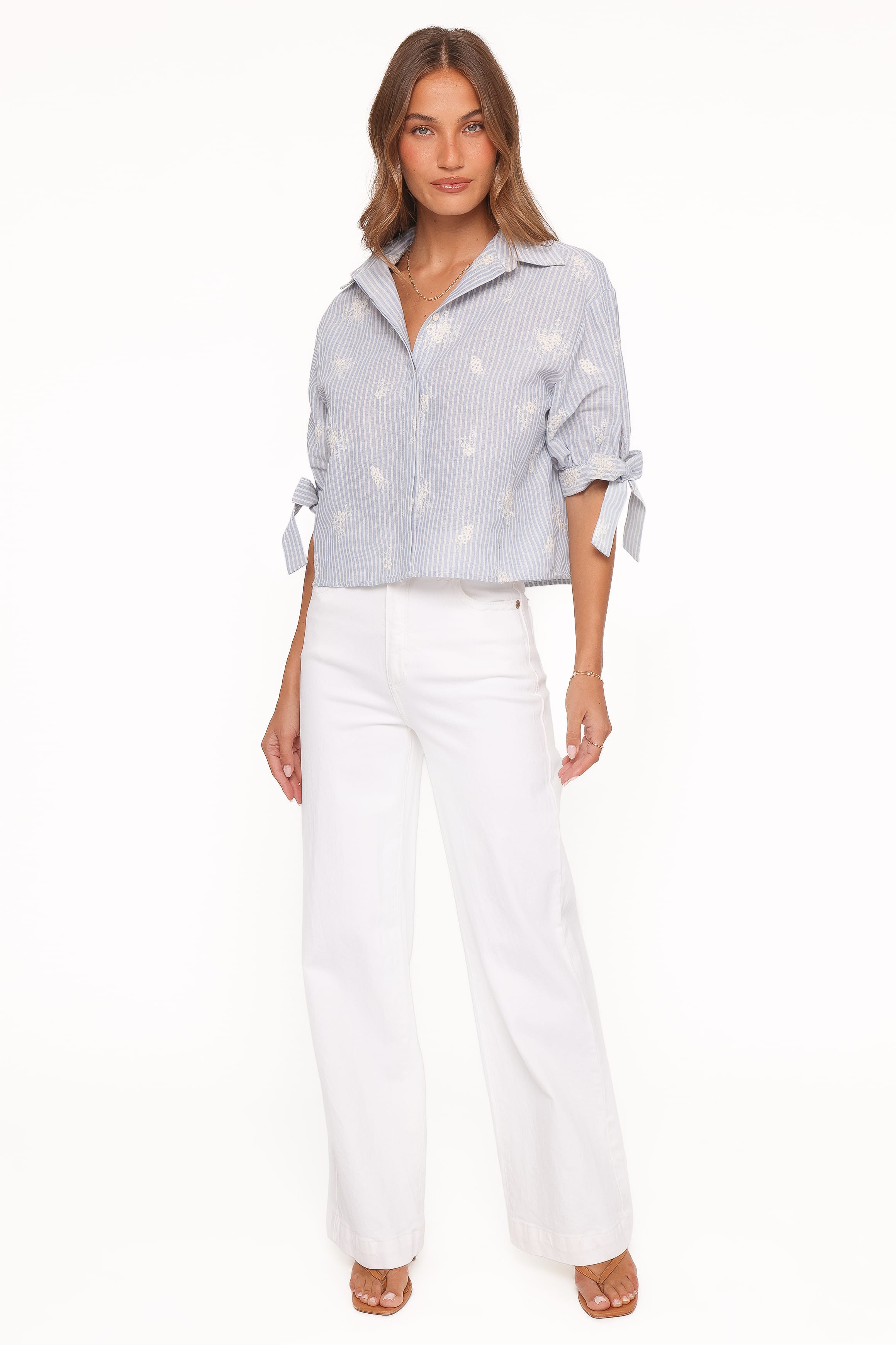 Floriana Tie Sleeve Shirt - Blue Stripe