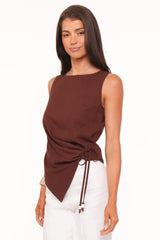 Heloise Side Tie Top - Dark Brown