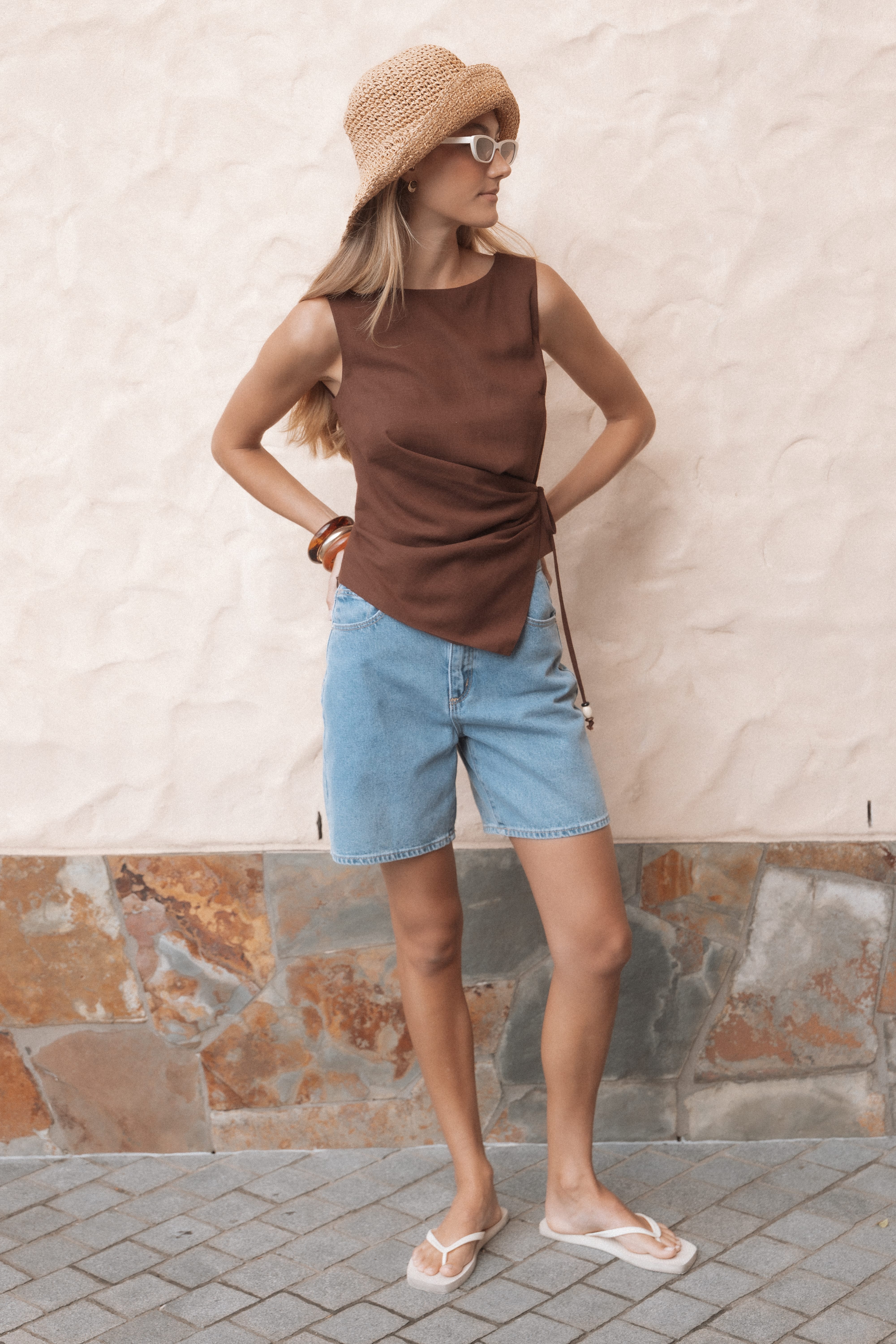Heloise Side Tie Top - Dark Brown