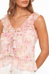 Ismena Tie Front Top - Blurred Pink Floral
