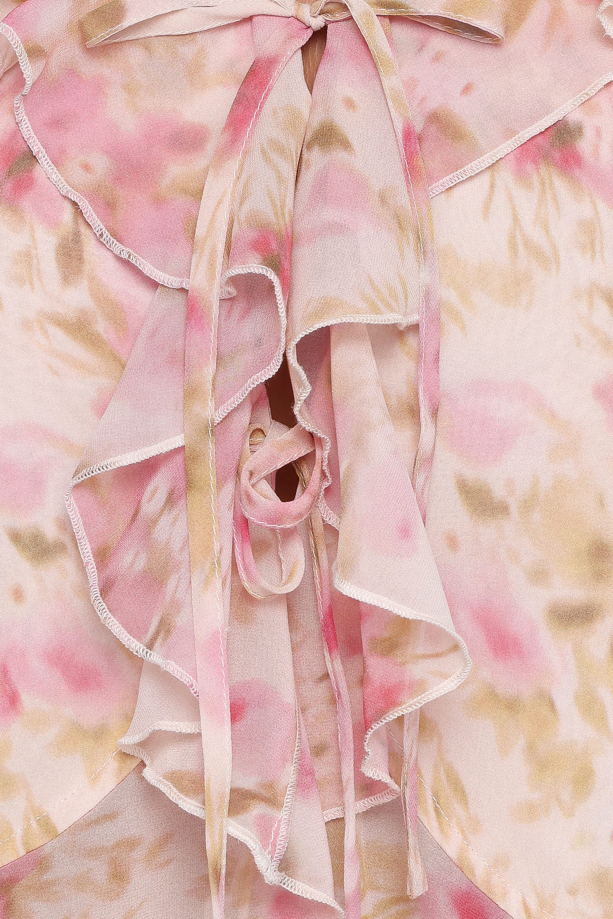 Ismena Tie Front Top - Blurred Pink Floral
