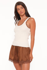 Johnson Scalloped Trim Tank - Cream Brown