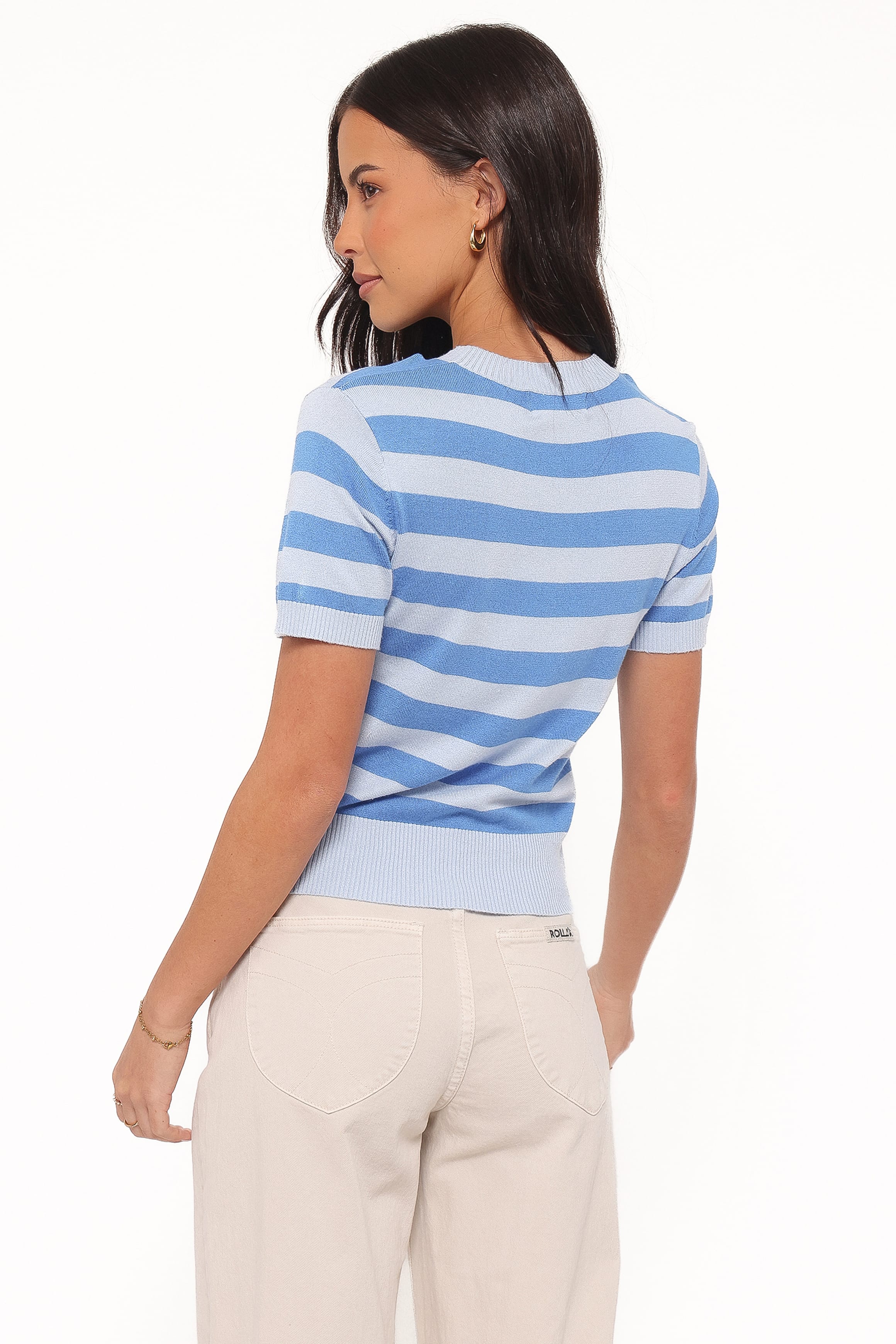 Joss Cropped Knitted Tee - Blue Stripe