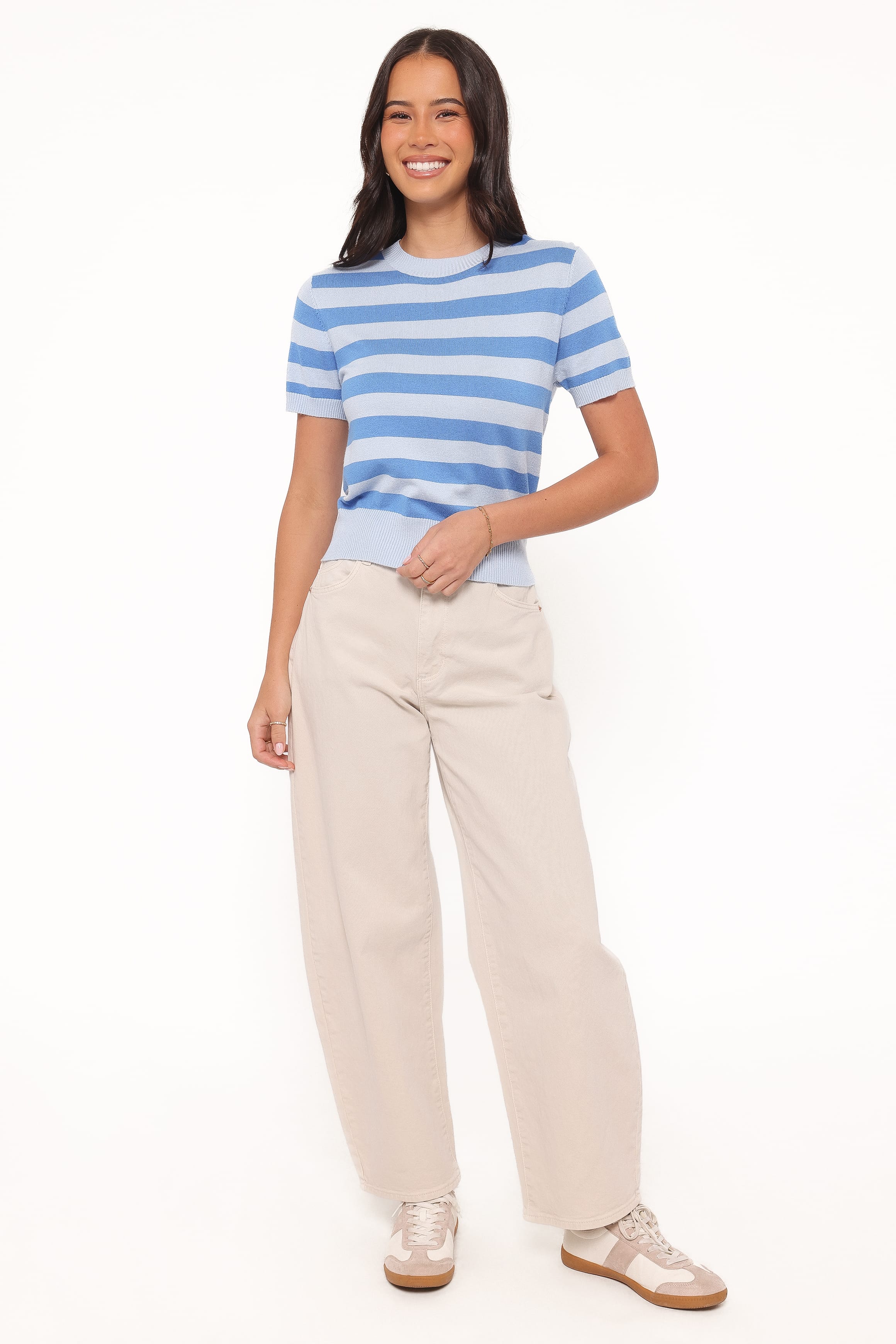 Joss Cropped Knitted Tee - Blue Stripe