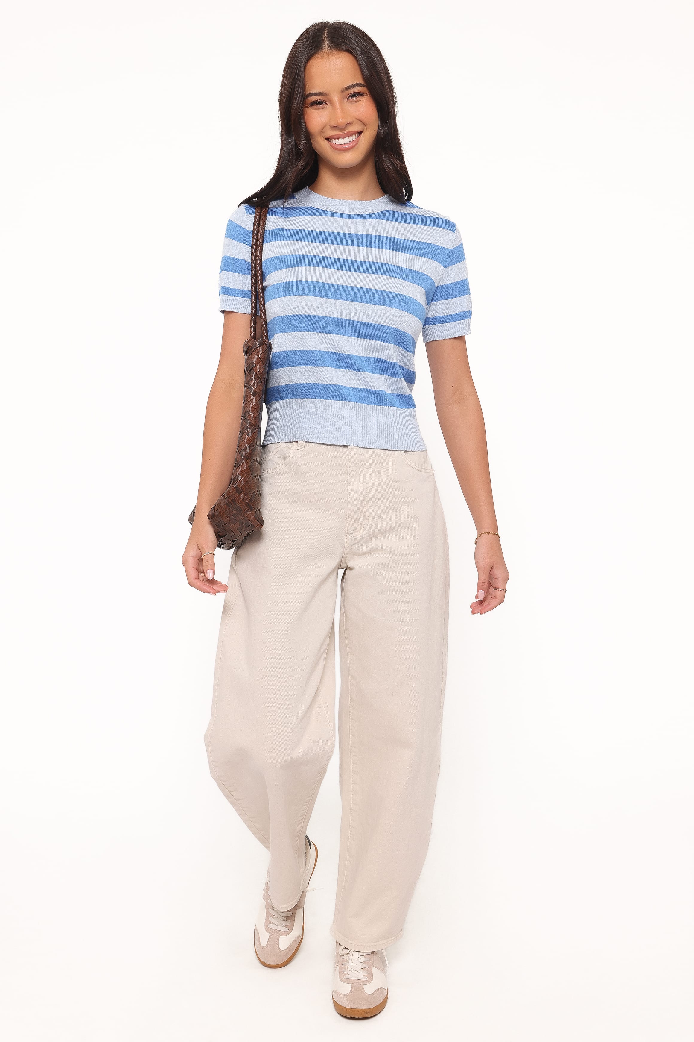 Joss Cropped Knitted Tee - Blue Stripe