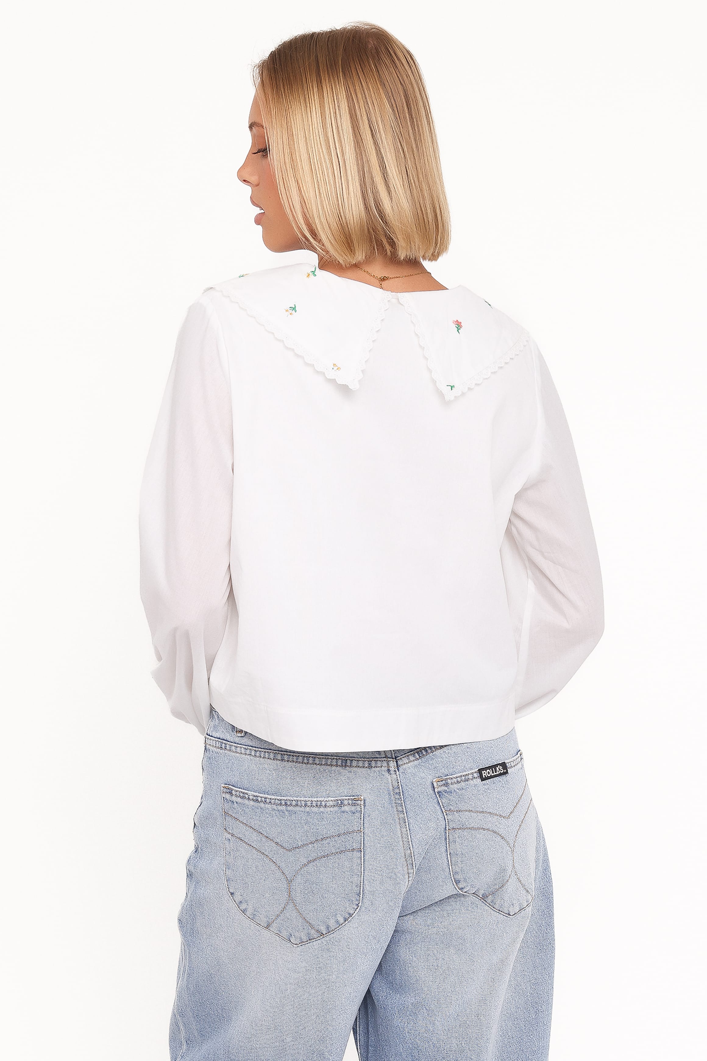 Kenna Embroidered Long Sleeve Top - White Floral