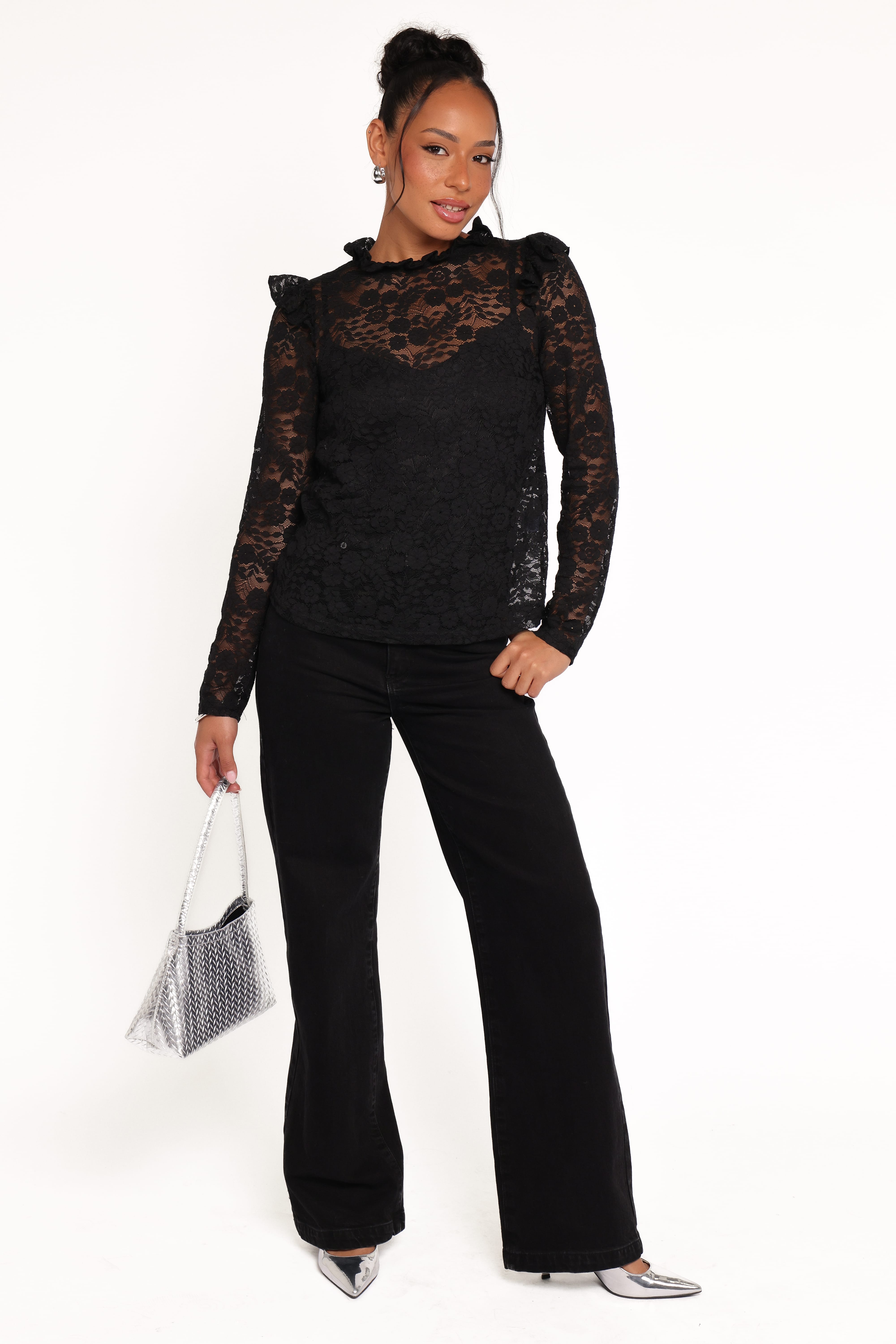 Lettie Lace Ruffle Top - Black