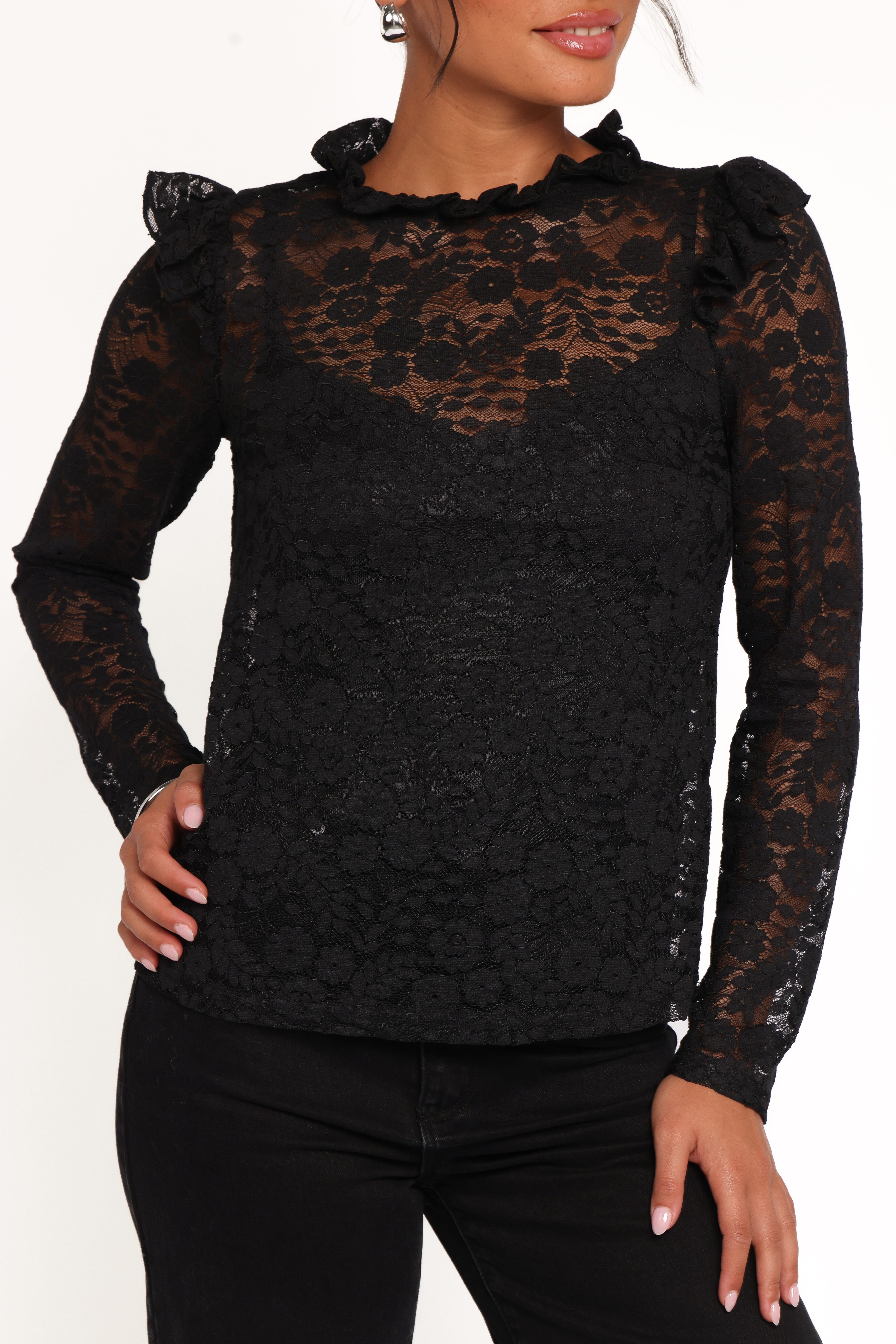 Lettie Lace Ruffle Top - Black