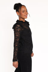 Lettie Lace Ruffle Top - Black