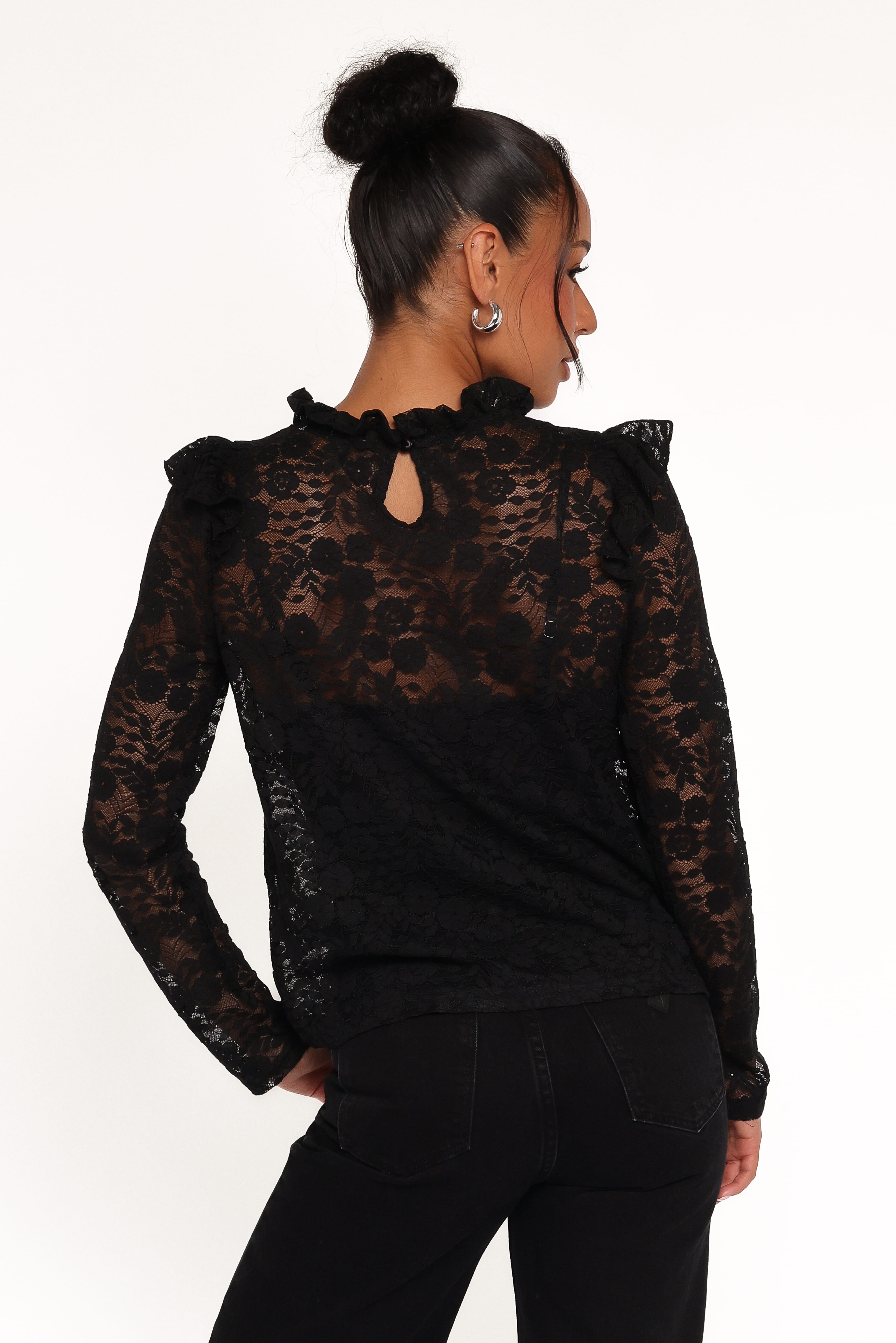 Lettie Lace Ruffle Top - Black