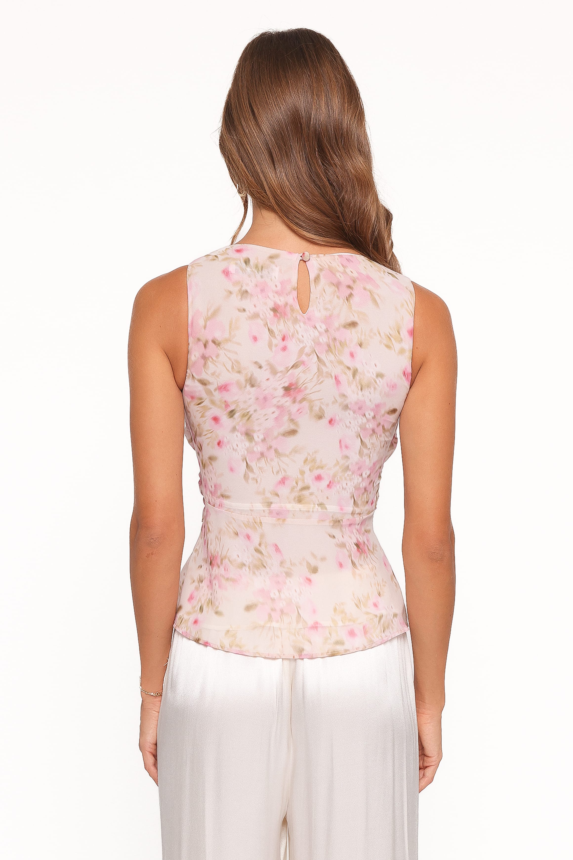 Limona Peplum Top - Blurred Pink Floral