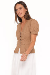Lorraine Eyelet Top - Brown