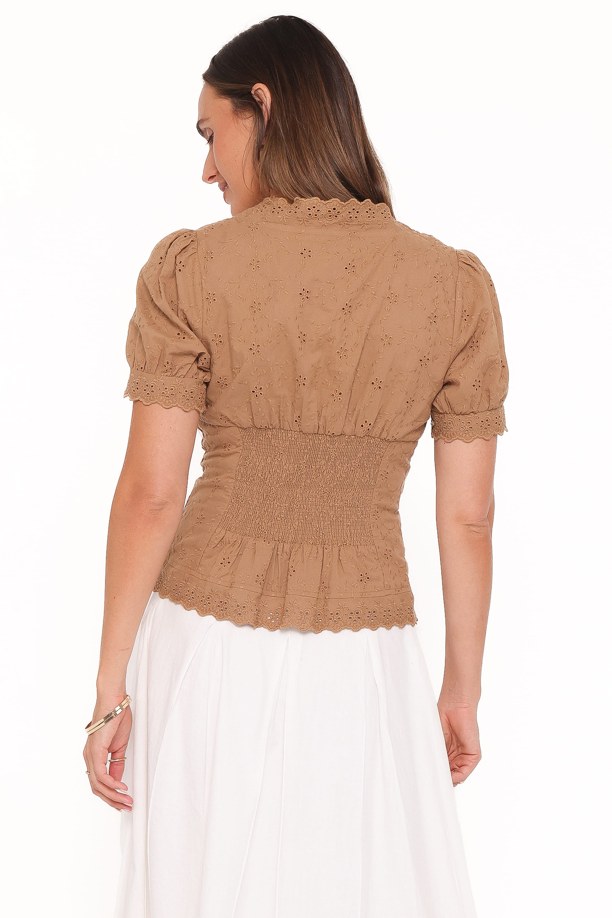 Lorraine Eyelet Top - Brown