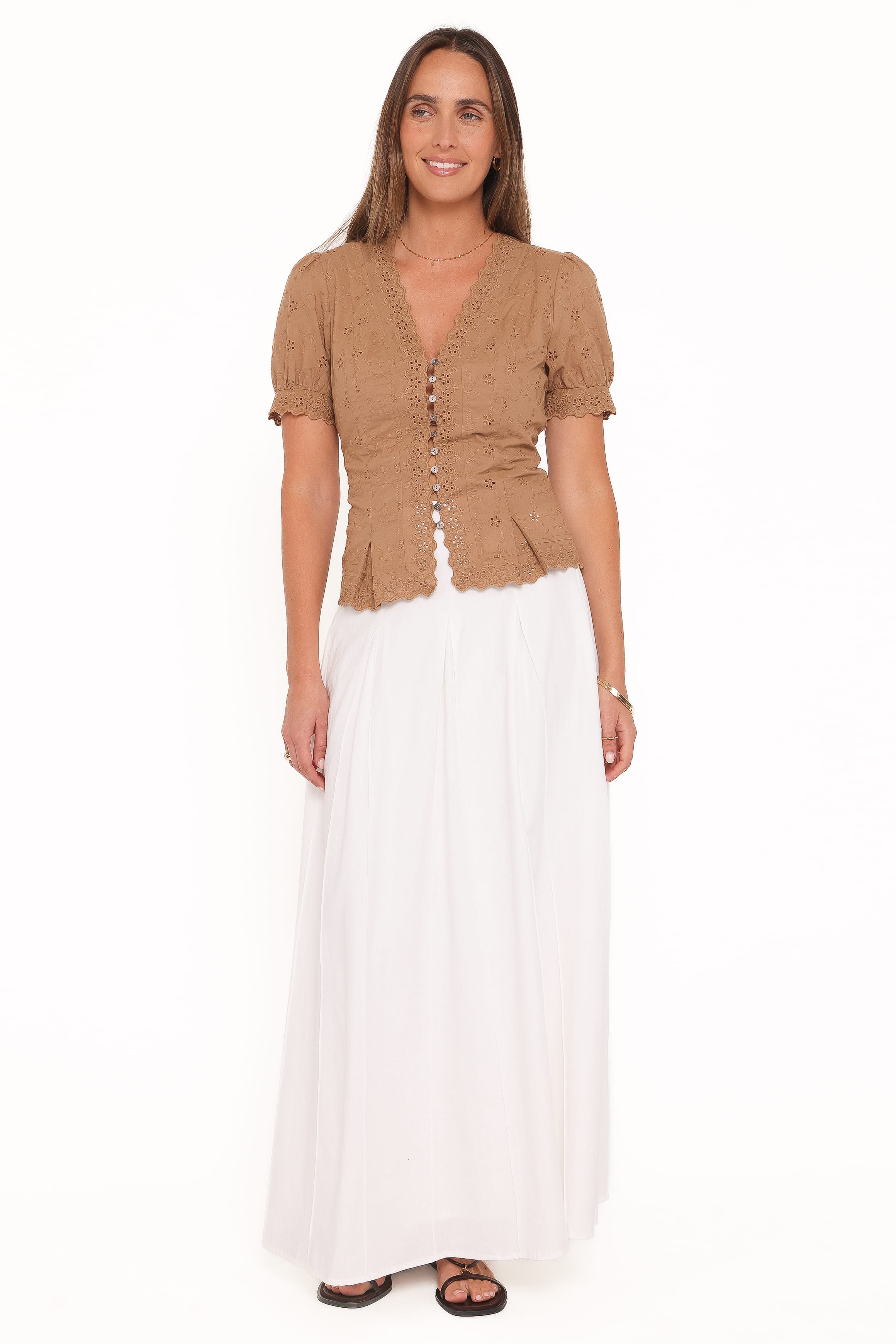 Lorraine Eyelet Top - Brown