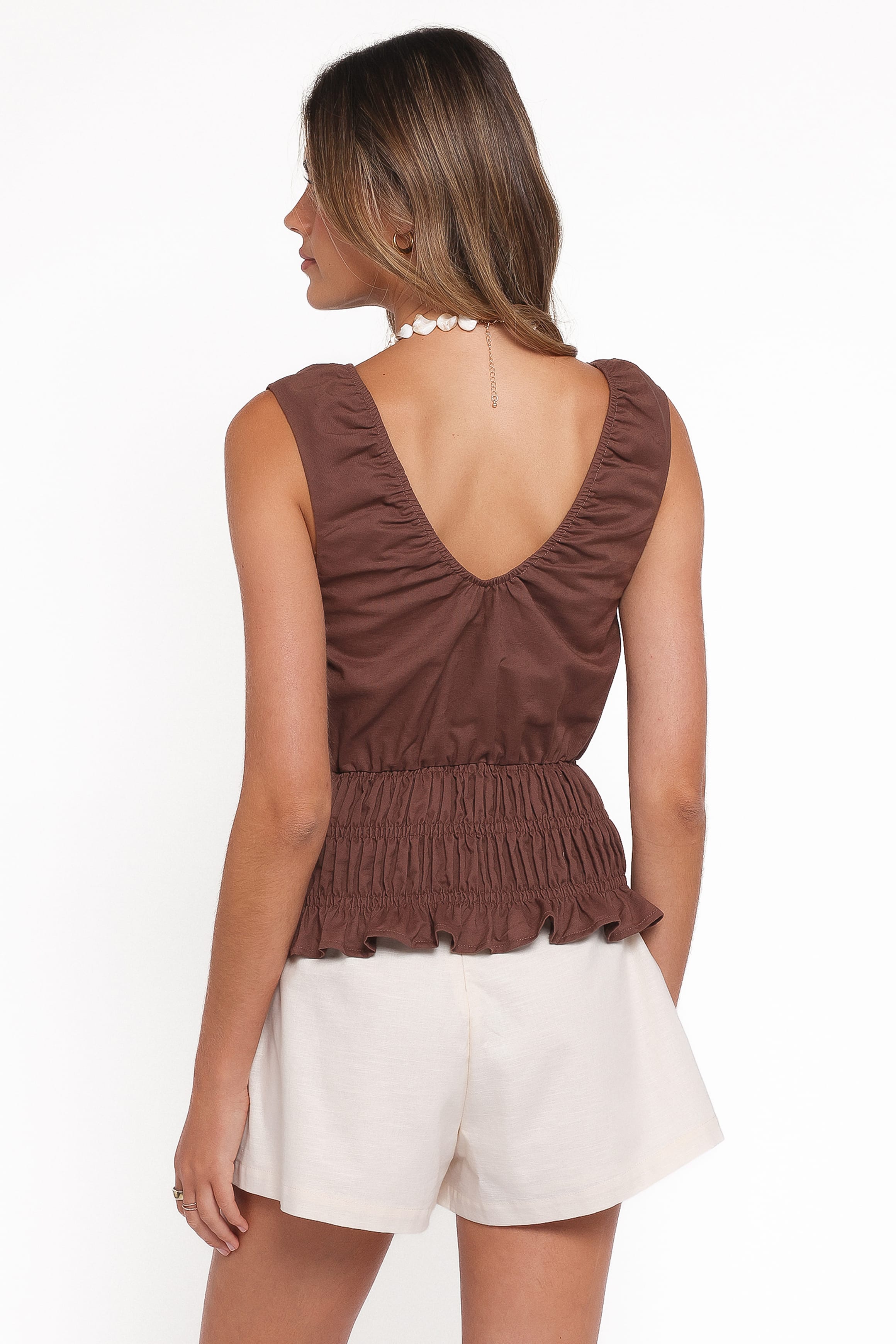Lucilla Shirred Waist Top - Chocolate
