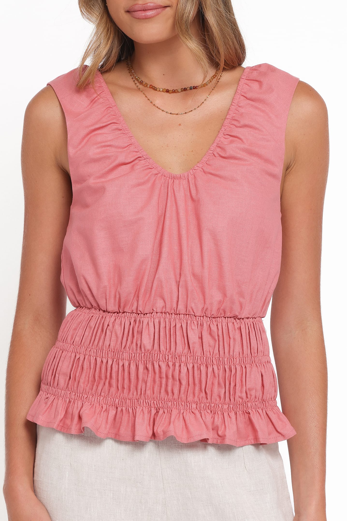 Lucilla Shirred Waist Top - Petal Pink