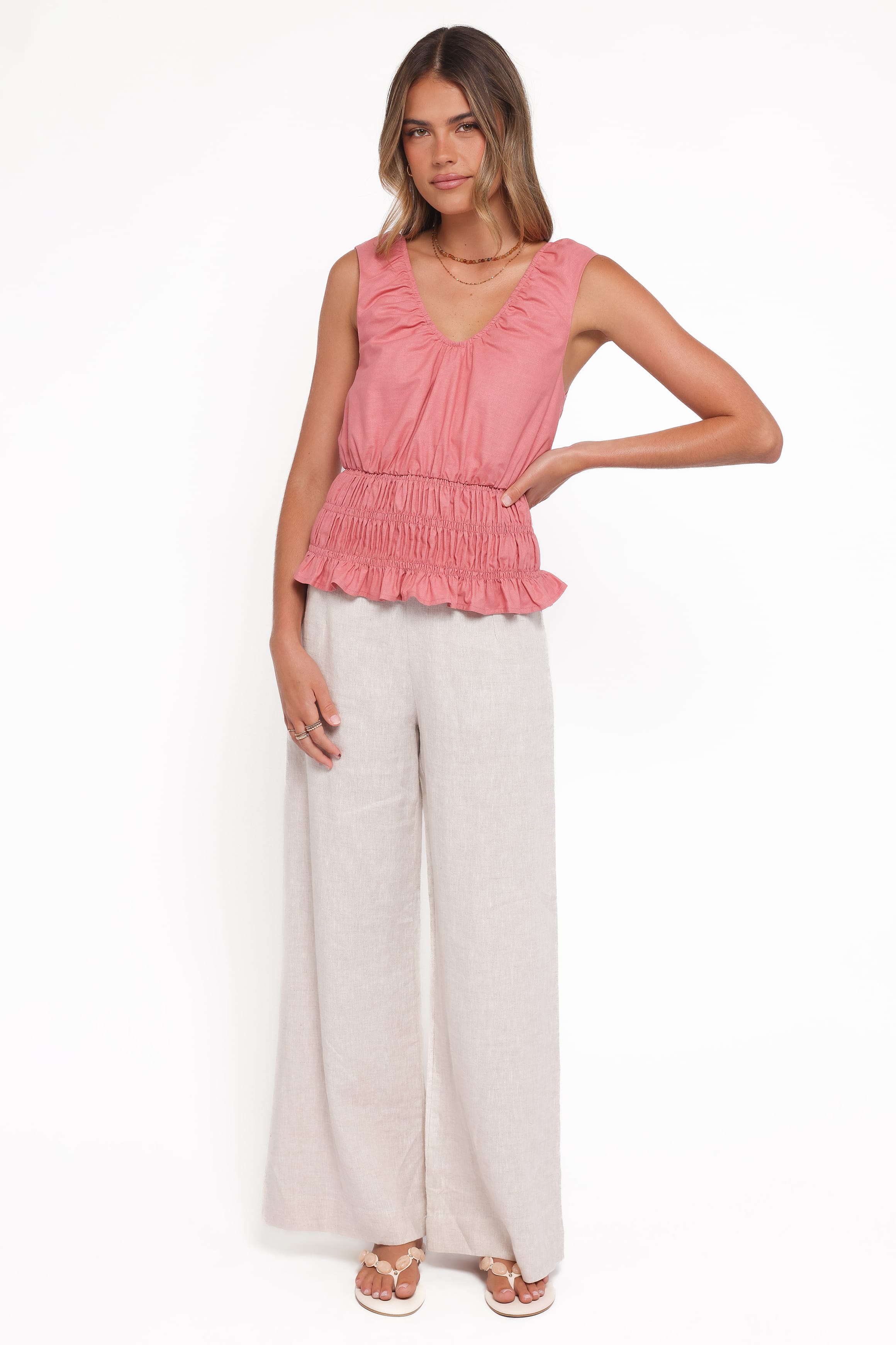 Lucilla Shirred Waist Top - Petal Pink