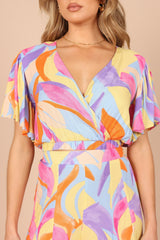 Luis V Neck Cropped Top - Blue Multi