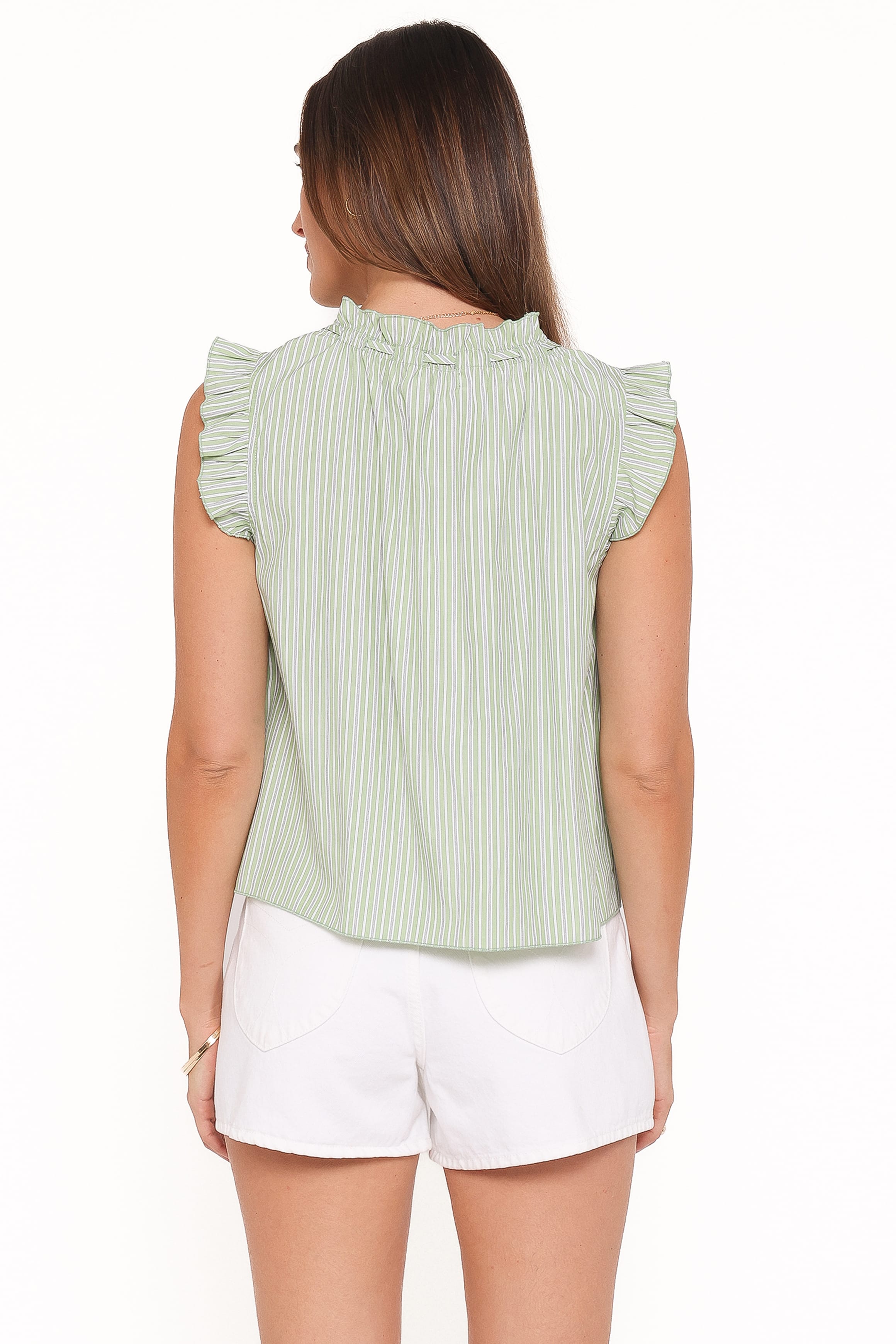 Luisa Ruffle Top - Green/White