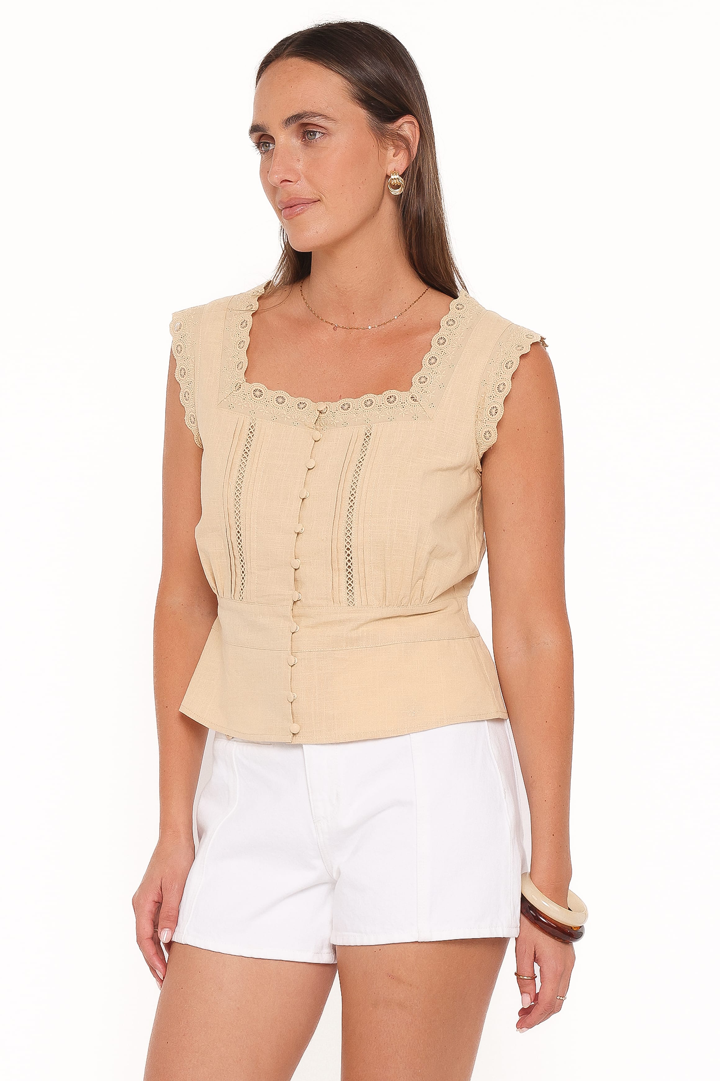Luke Button Top - Khaki