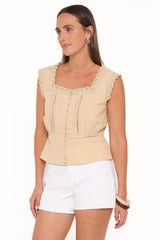 Luke Button Top - Khaki