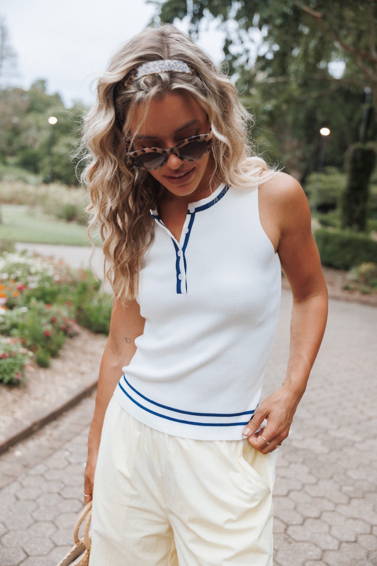 Marion Henley Knitted Tank Top - White