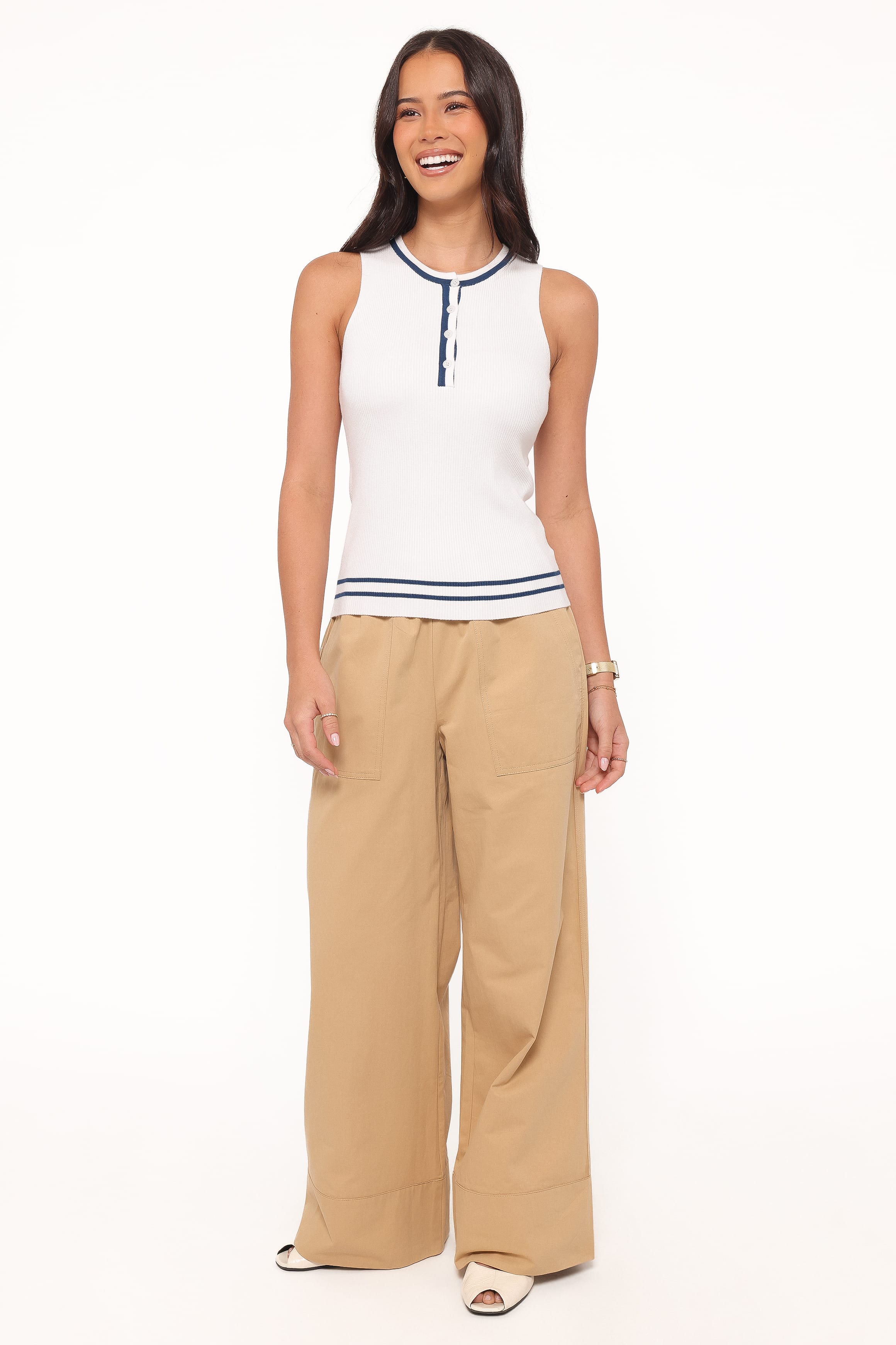 Marion Henley Knitted Tank Top - White