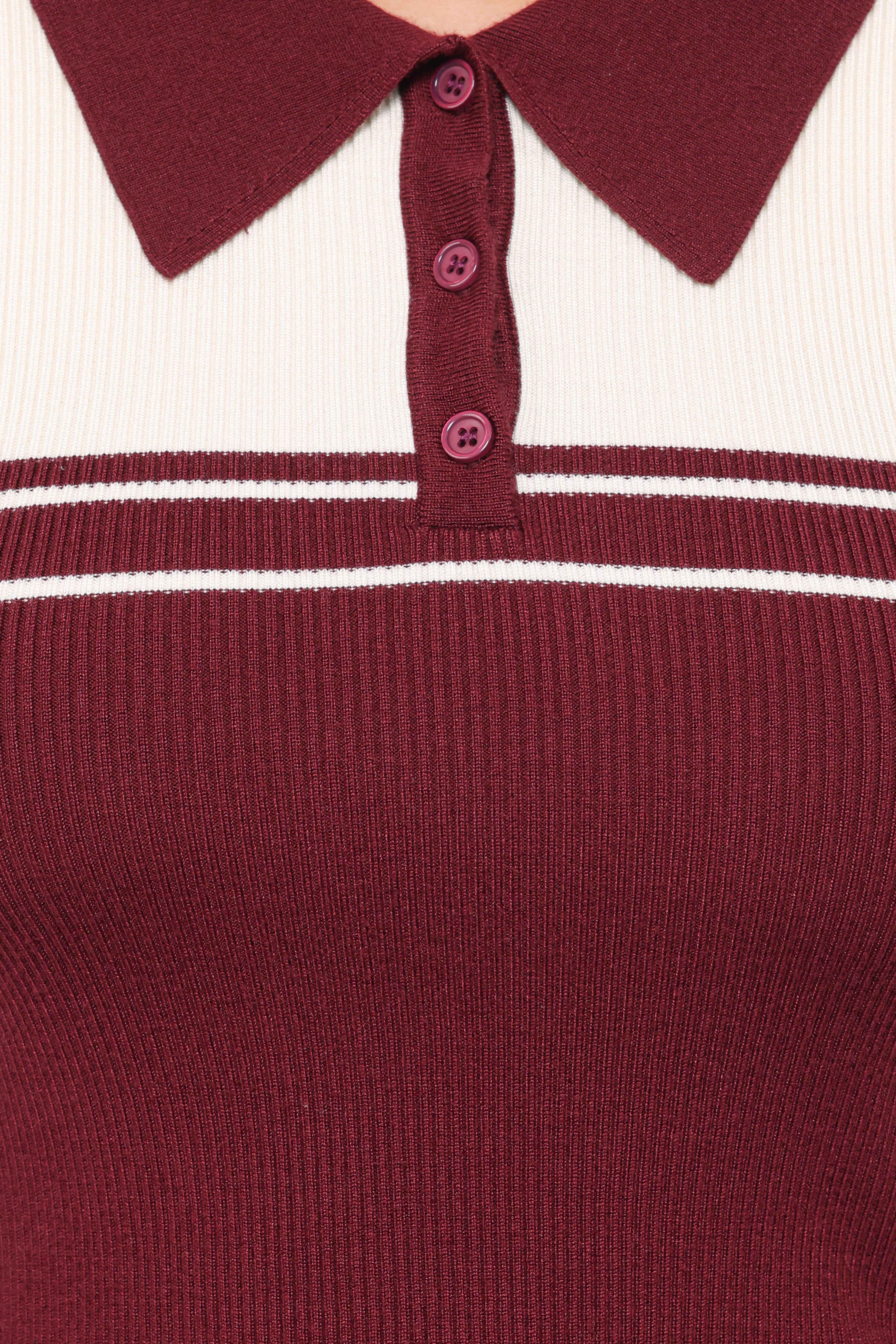Maris Knit Polo Top - Burgundy/Cream Stripe