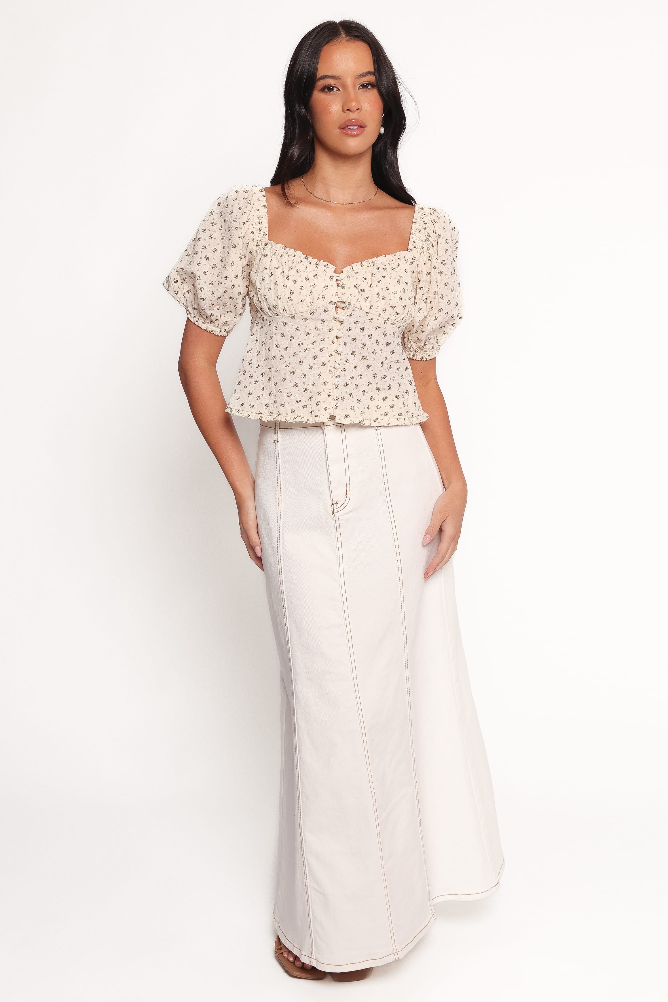 Maud Top - Cream Brown Floral