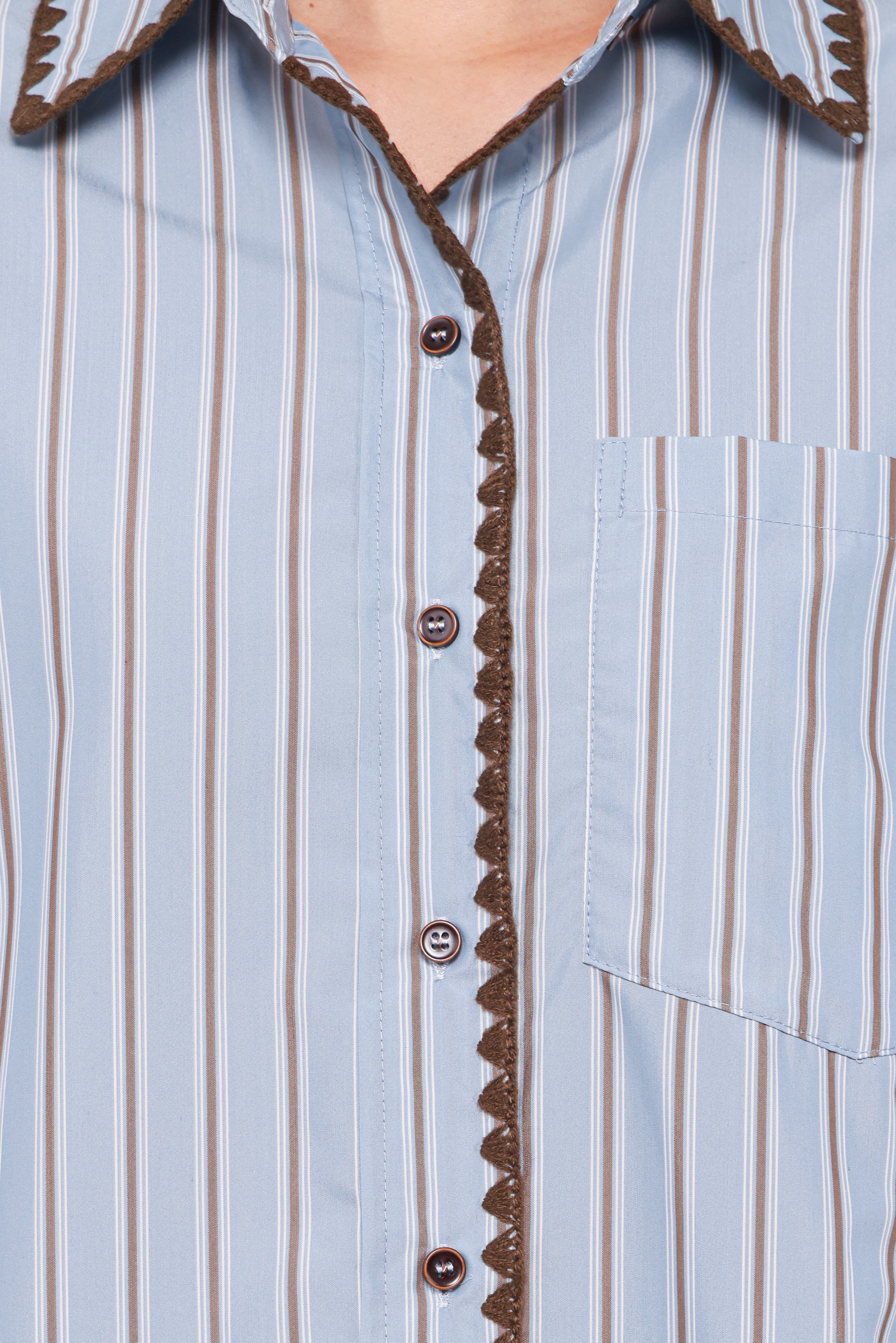 Mila Button Up Shirt - Blue/Brown Stripe