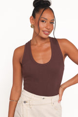 Miles Racerback Rib Knit Tank Top - Espresso