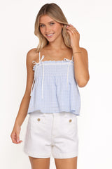 Mireille Baby Doll Top - Blue Gingham