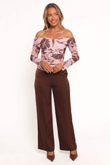 Navida Off Shoulder Mesh Top - Pink Brown Floral