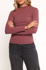 Nissa Long Sleeve Top - Chocolate Cherry